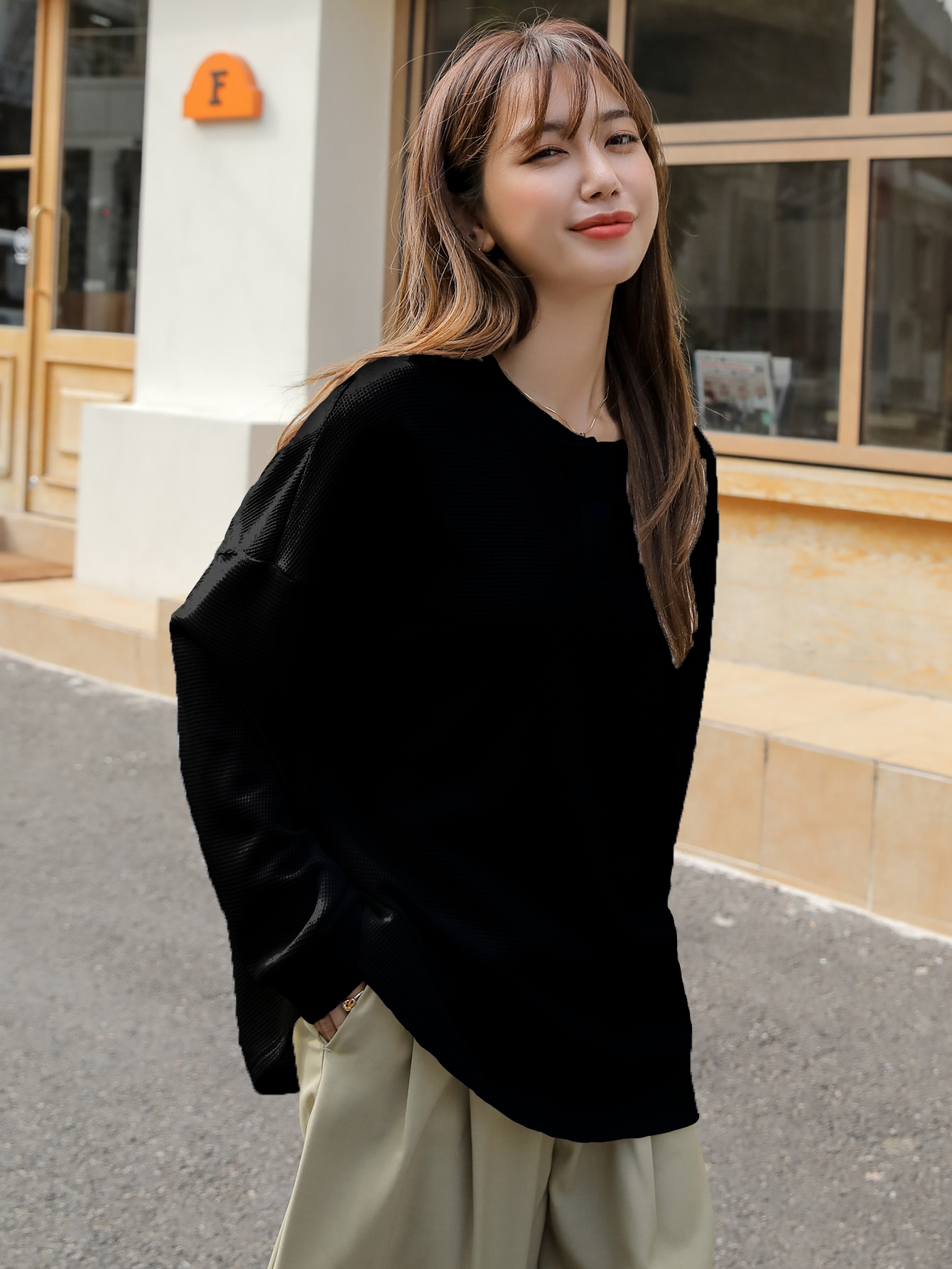 Women Oversized Korean Black Tops