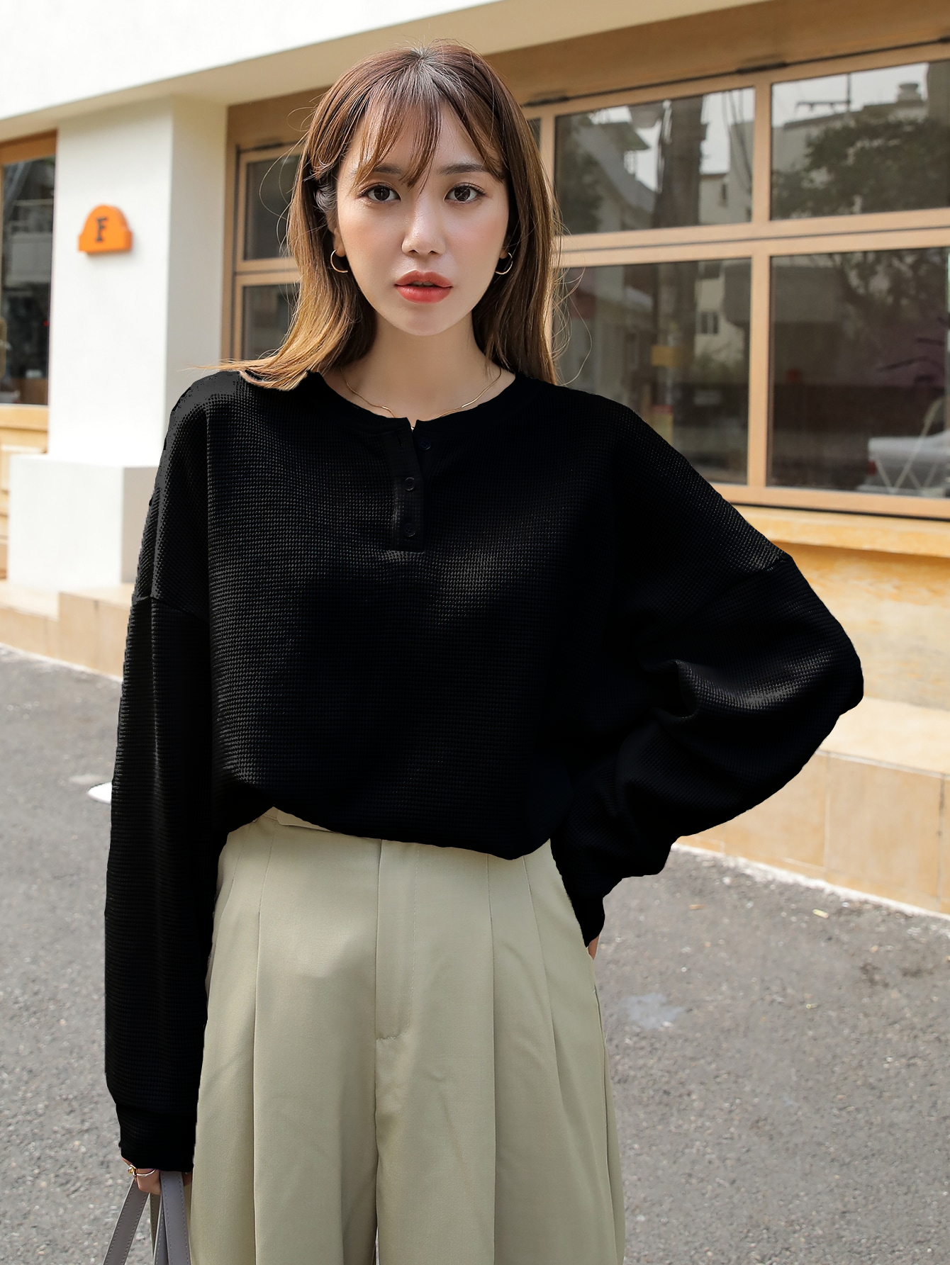 Women Oversized Korean Black Tops