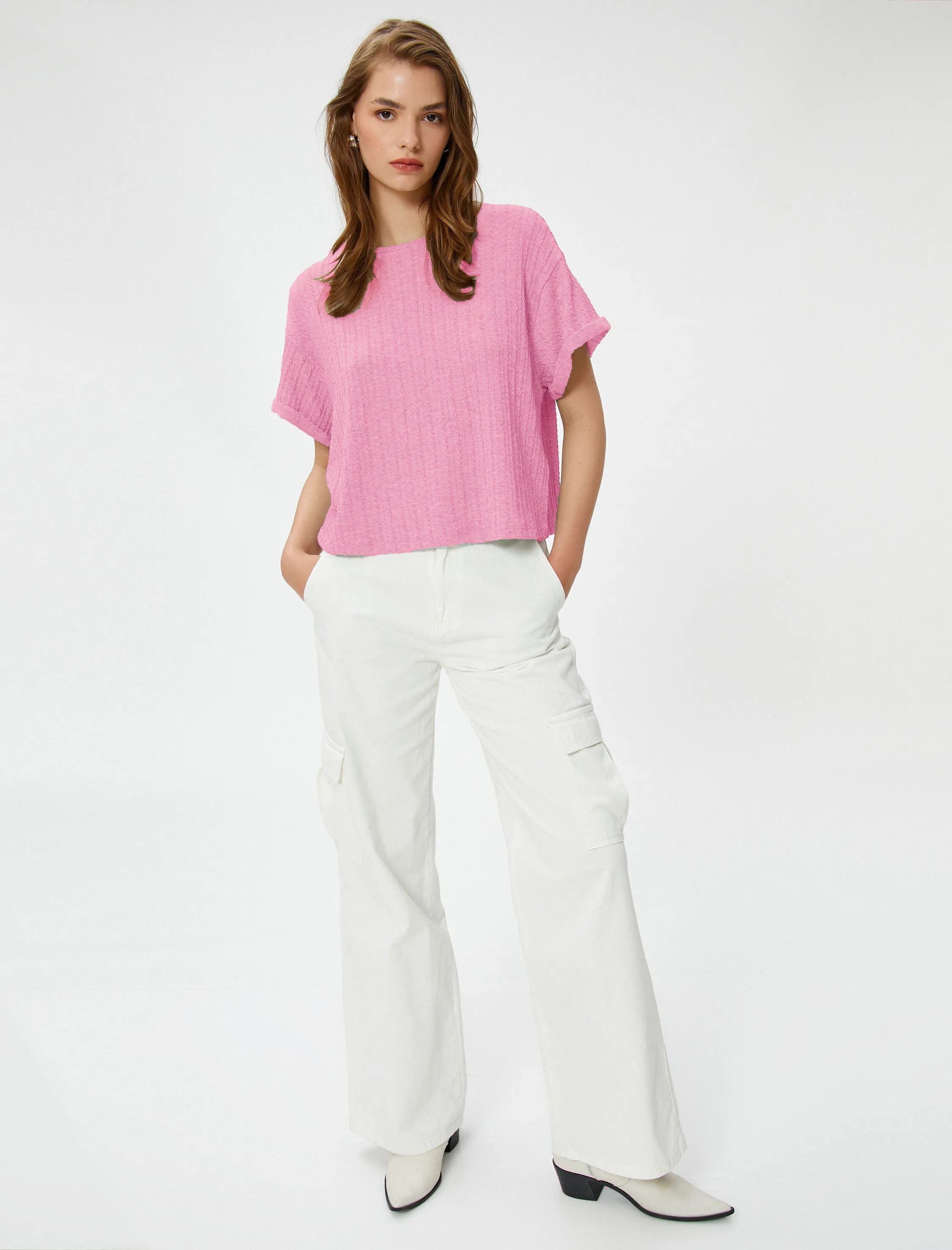 Women Loose Fit Formal Pink Tops