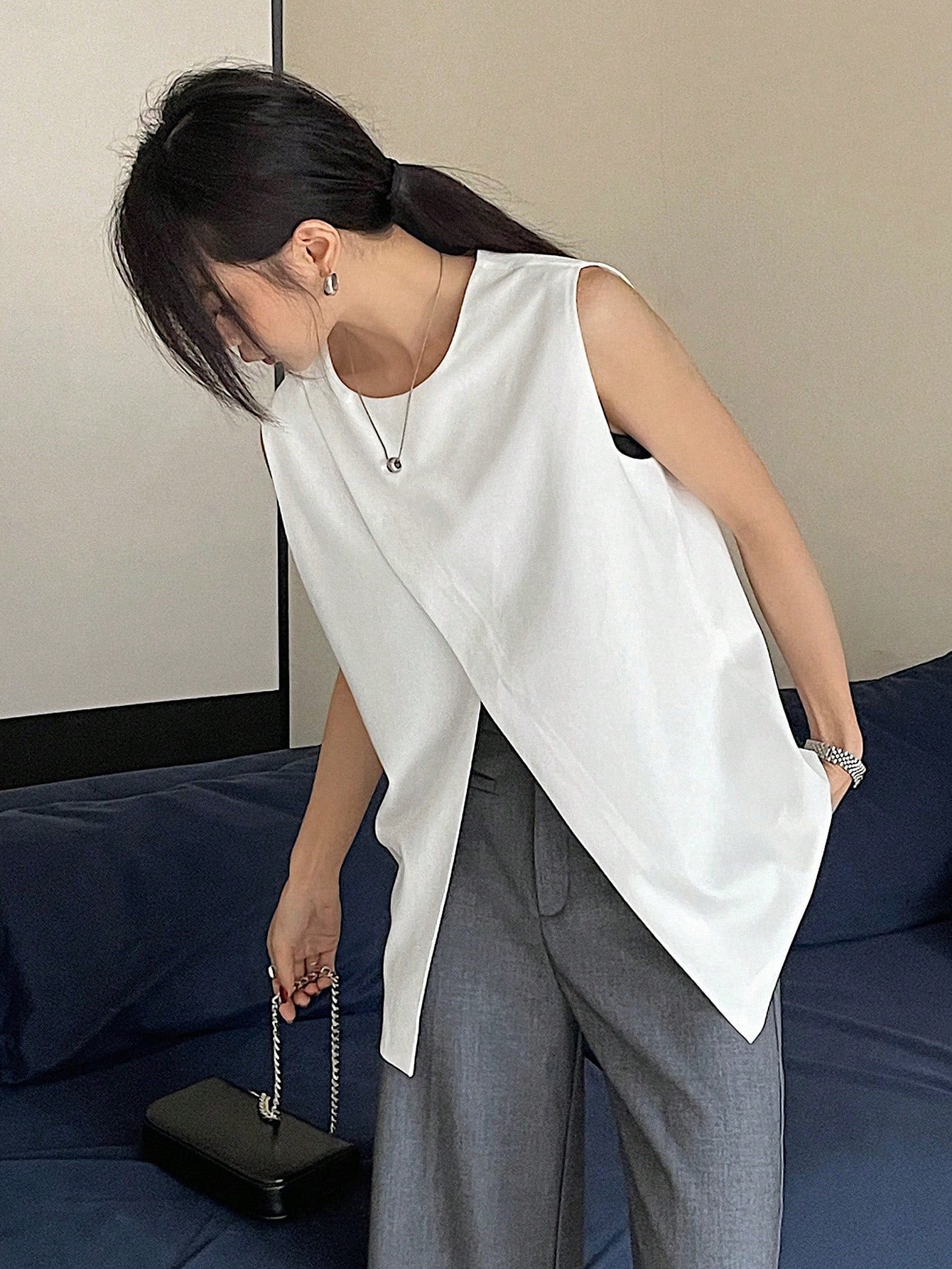 Women's Round Neck Top Sleeveless Summer Woman Stylish Western Basic Top