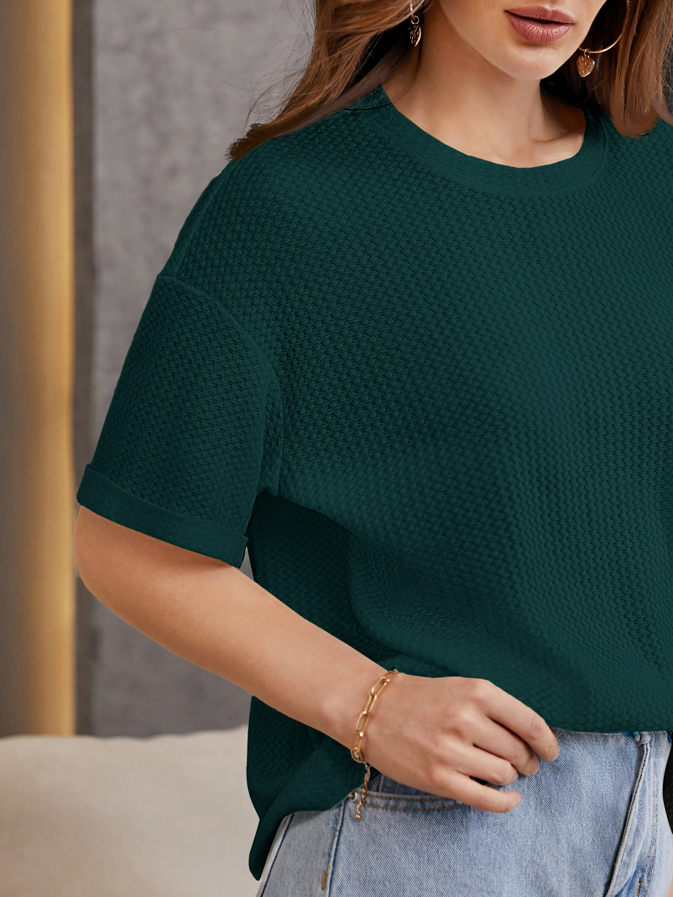 Women Oversized Western Dark Green Tops