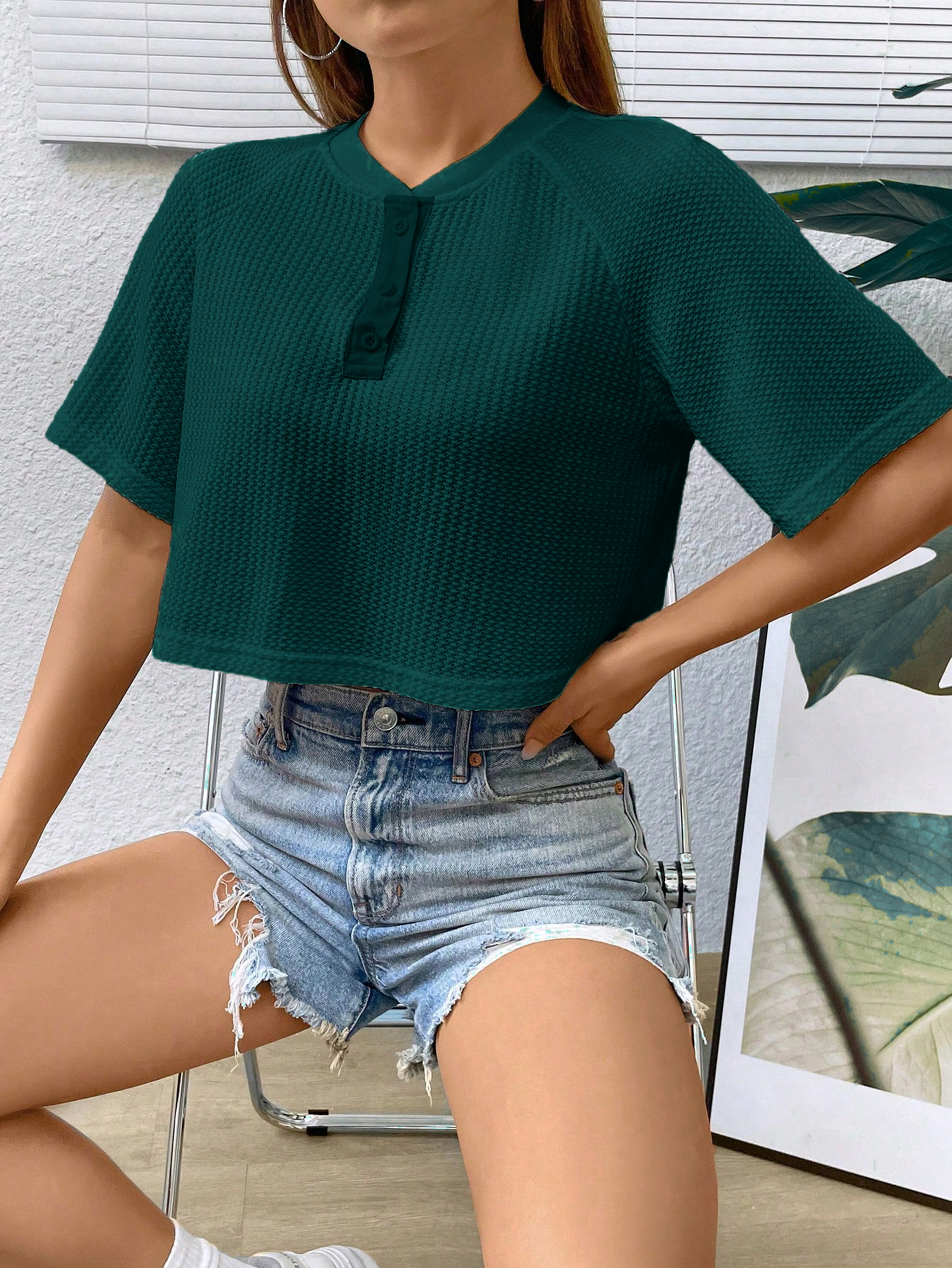 Women Cropped Party Disco Dark Green Tops