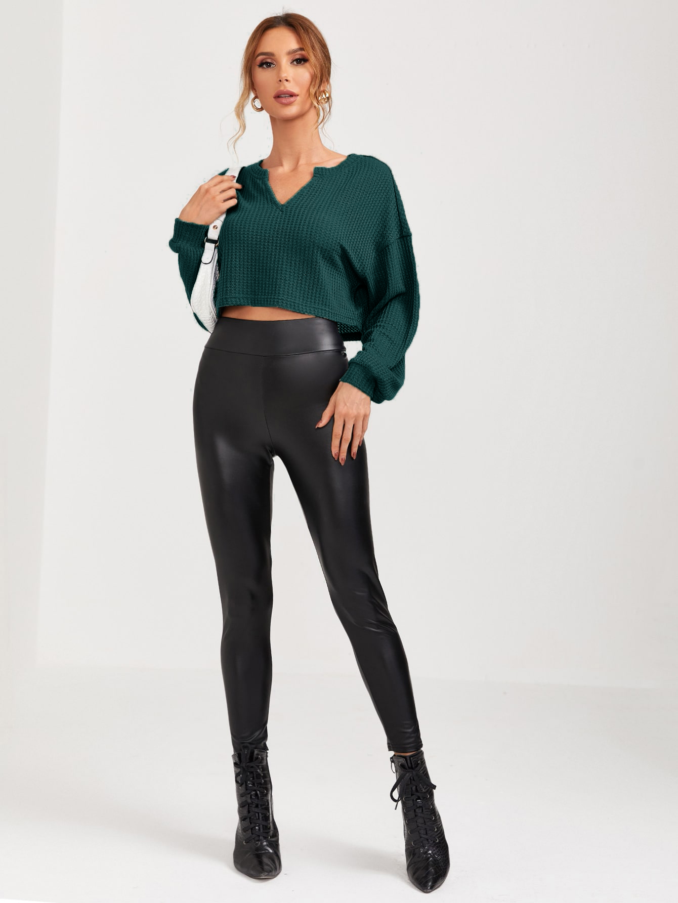 Women Slim Fitted Cropped Dark Green Tops