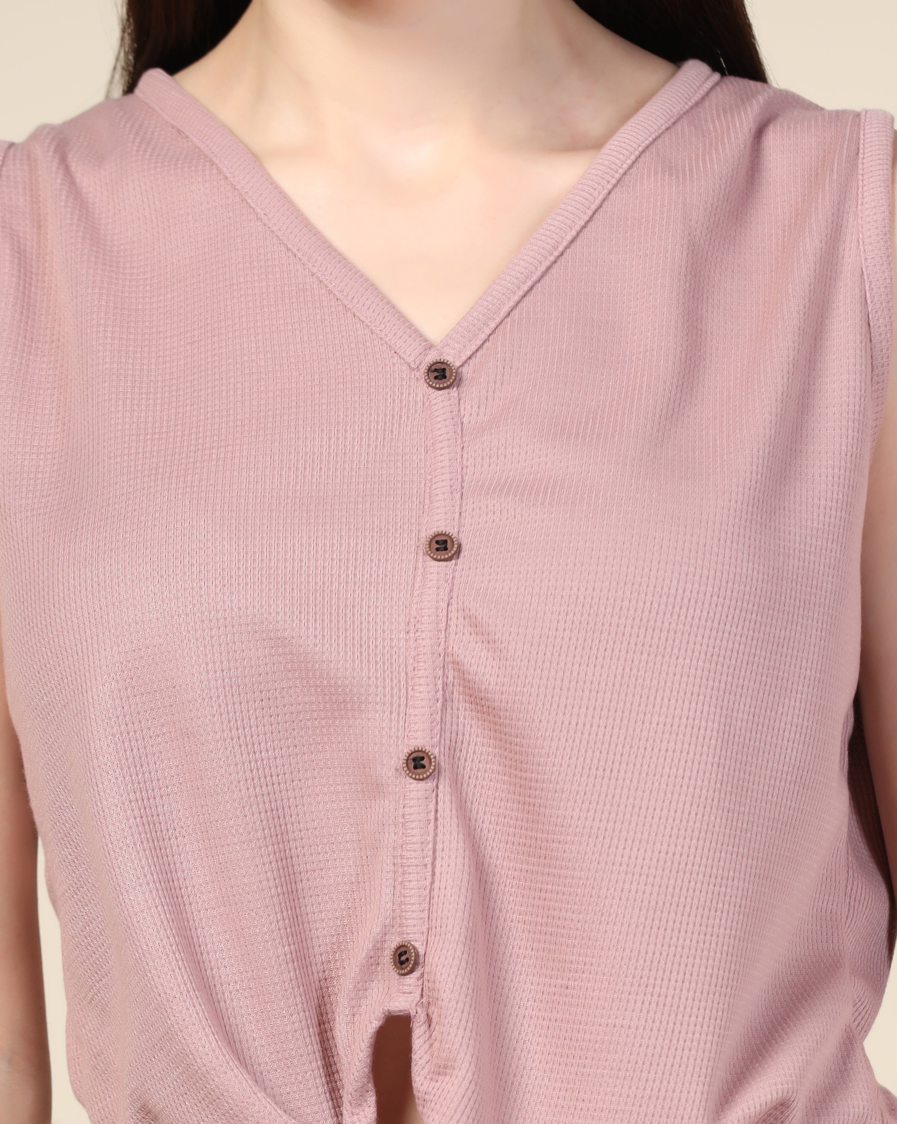 Women Waffle Regular Fit Western PinkTops