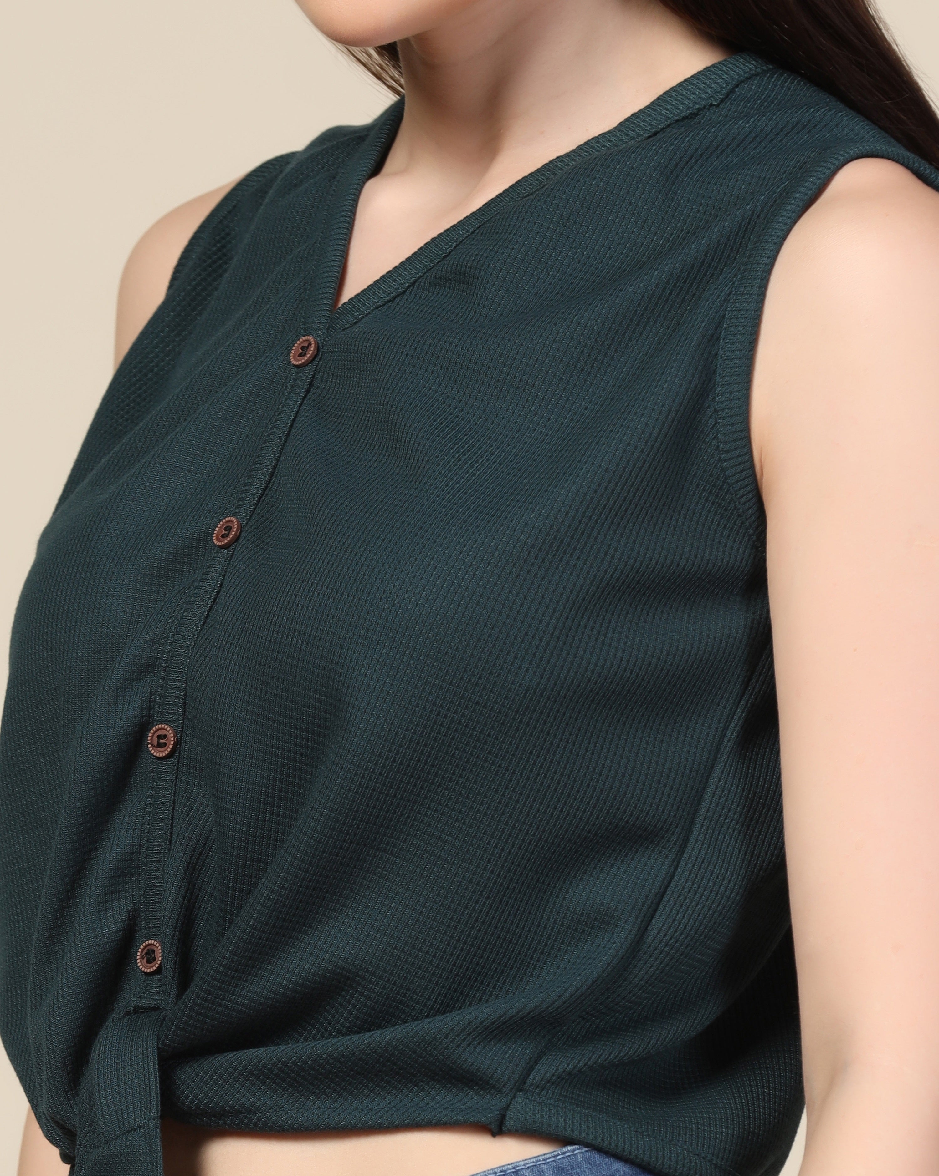 Women Waffle Regular Fit Western Yellow Tops