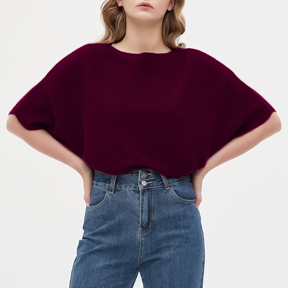 Women Ribbed Bagy Balloon Style Fit Dark Maroon Tops