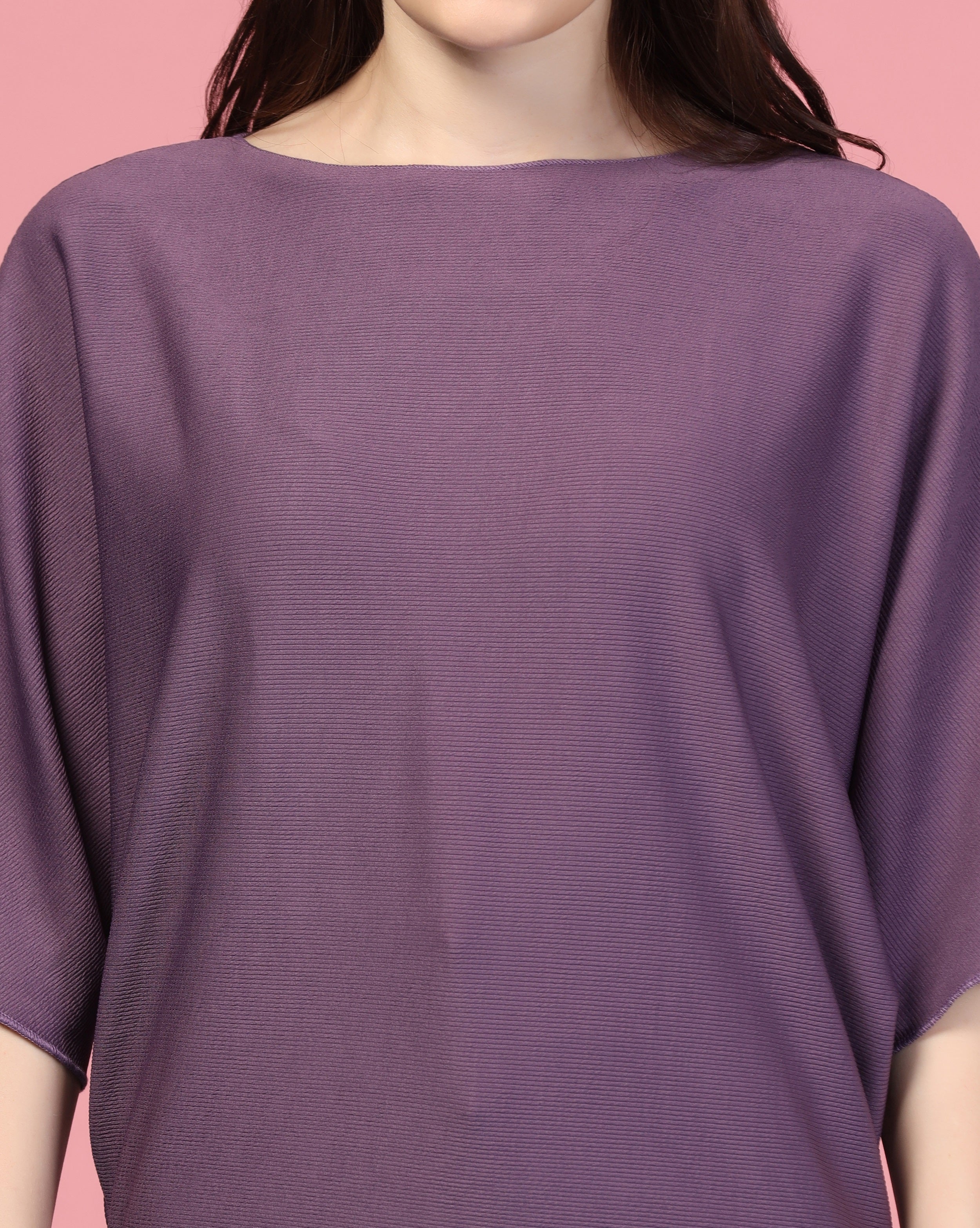 Zilcon Women Fashion Trendy Ribbed Boat Neck Purple Top