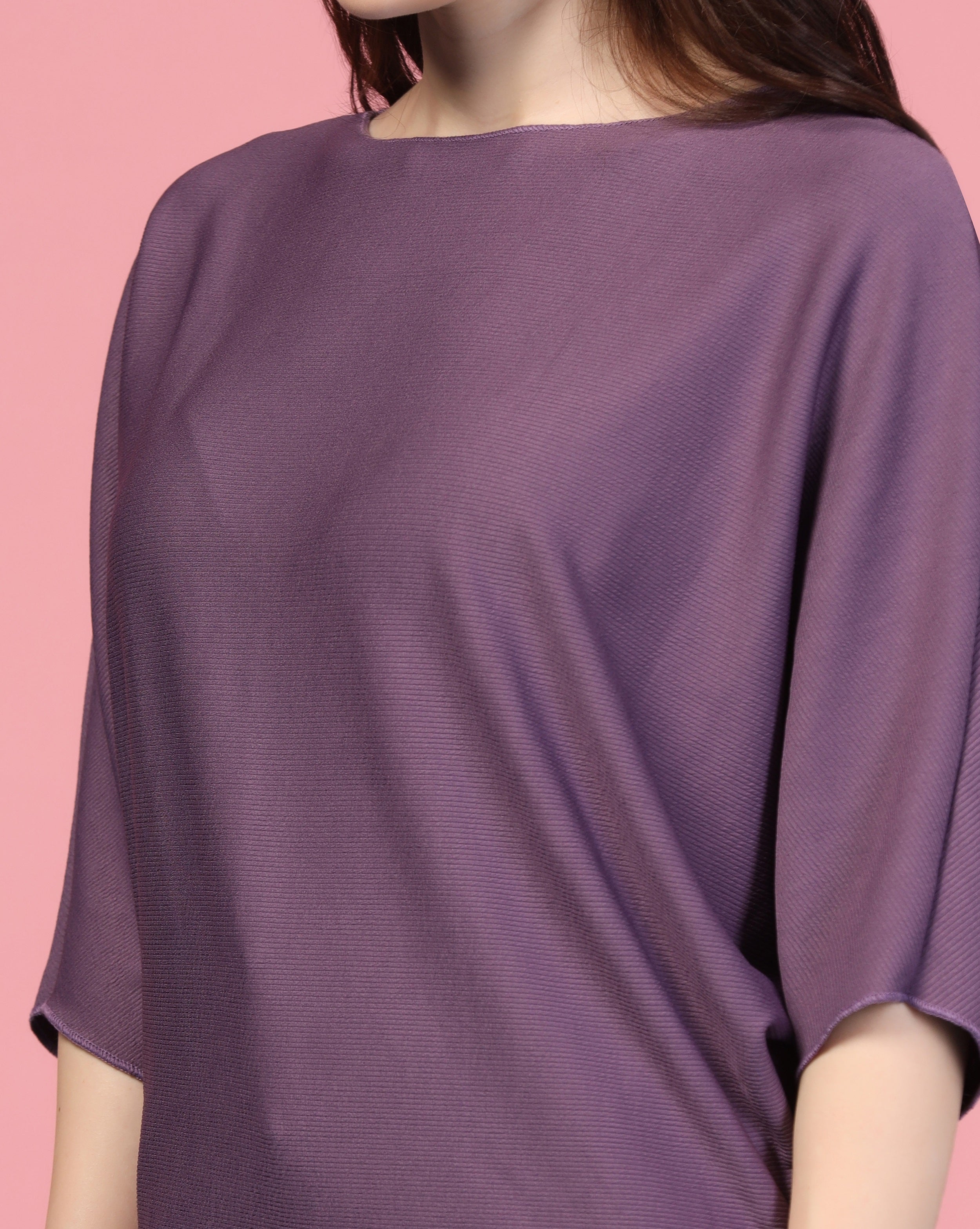 Zilcon Women Fashion Trendy Ribbed Boat Neck Purple Top