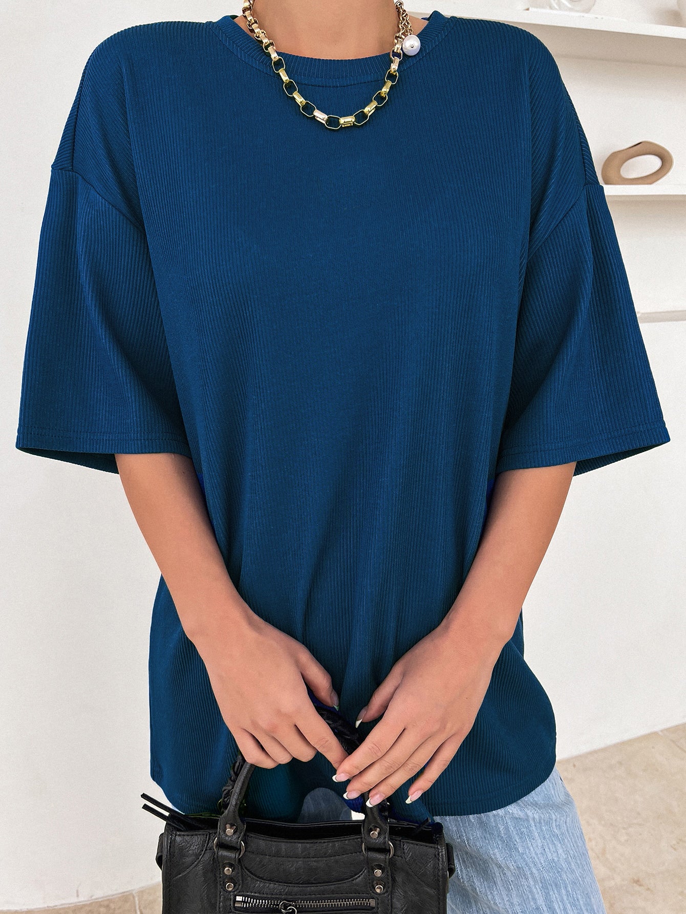 Women Dressy Office Work Casual Navy Blue Tops