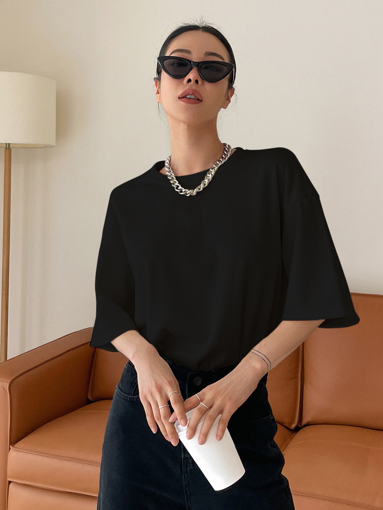 Women Dressy Office Work Casual Black Tops