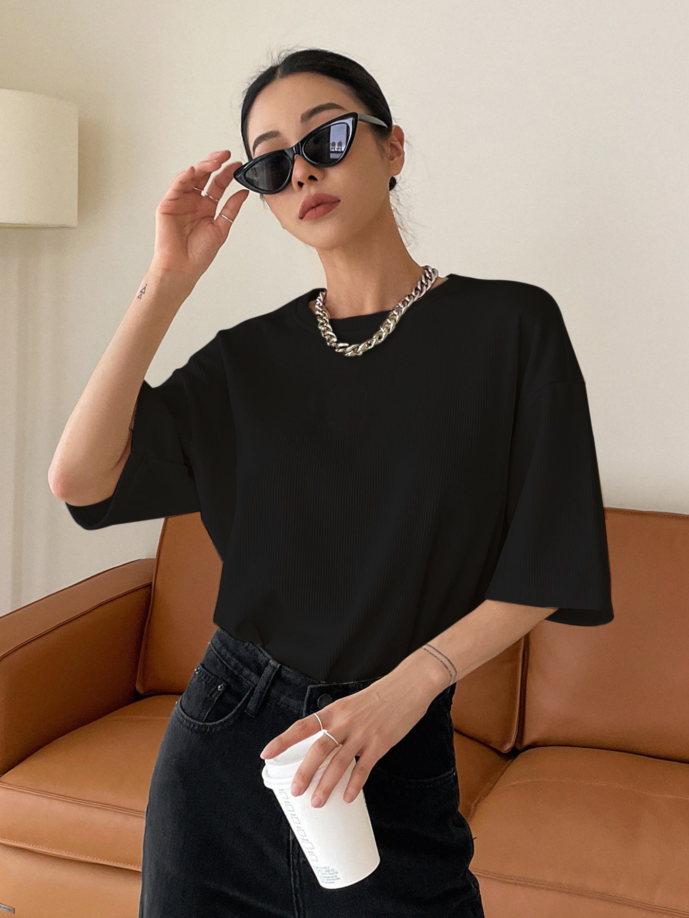 Women Dressy Office Work Casual Black Tops