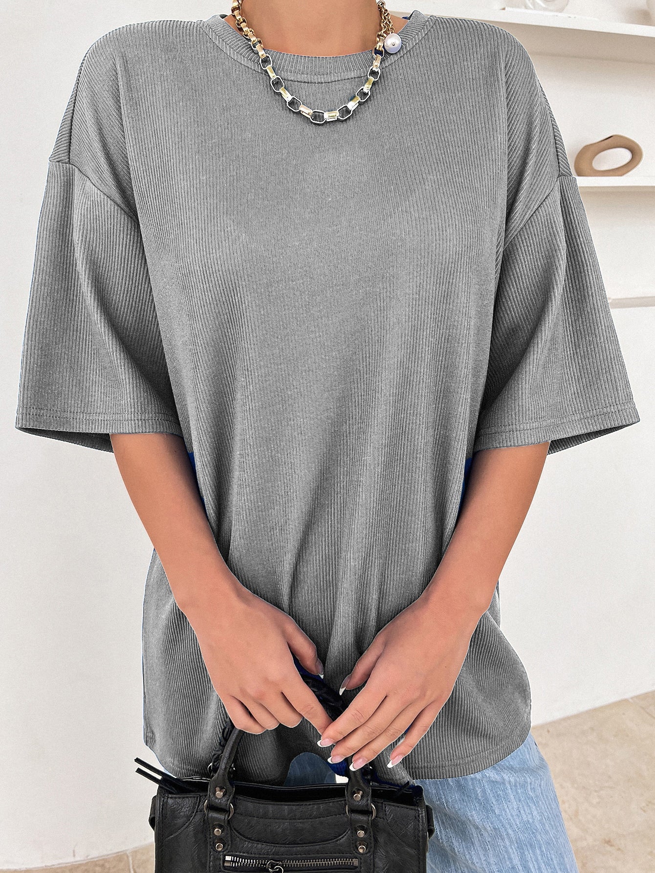 Women Dressy Office Work Casual Pure Grey Tops