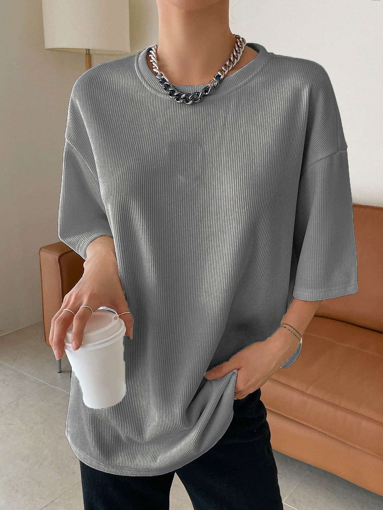 Women Dressy Office Work Casual Pure Grey Tops
