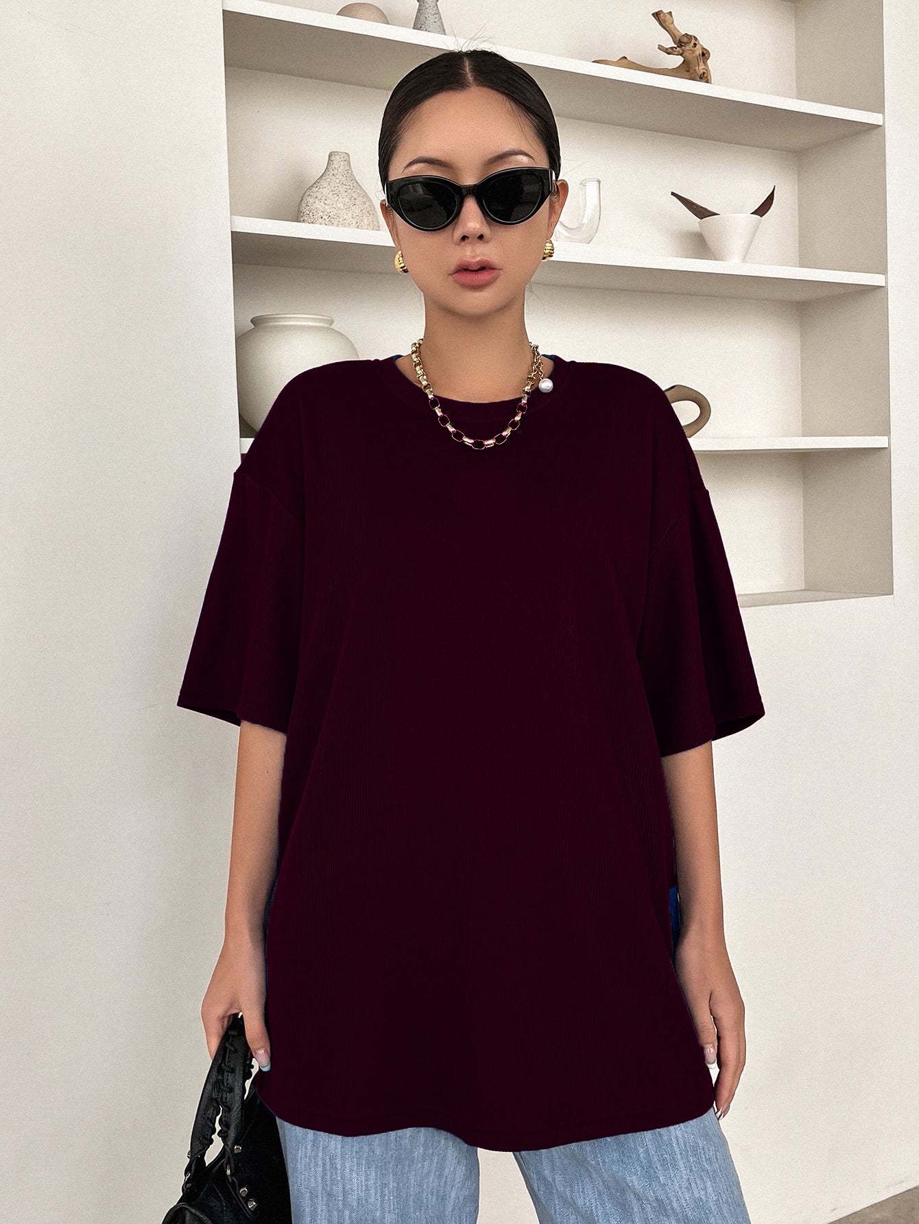 Women Dressy Office Work Casual Dark Maroon Tops