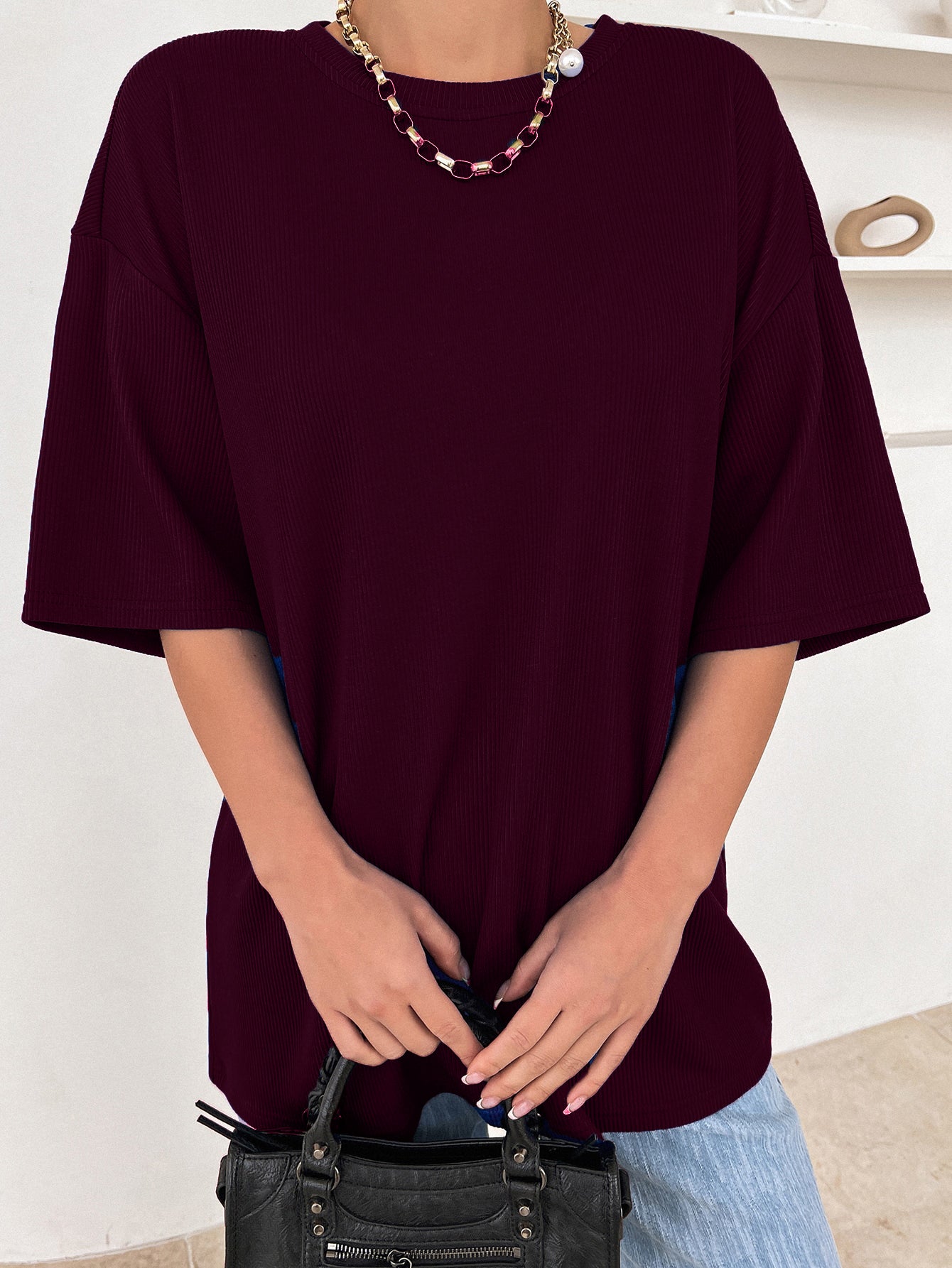 Women Dressy Office Work Casual Dark Maroon Tops