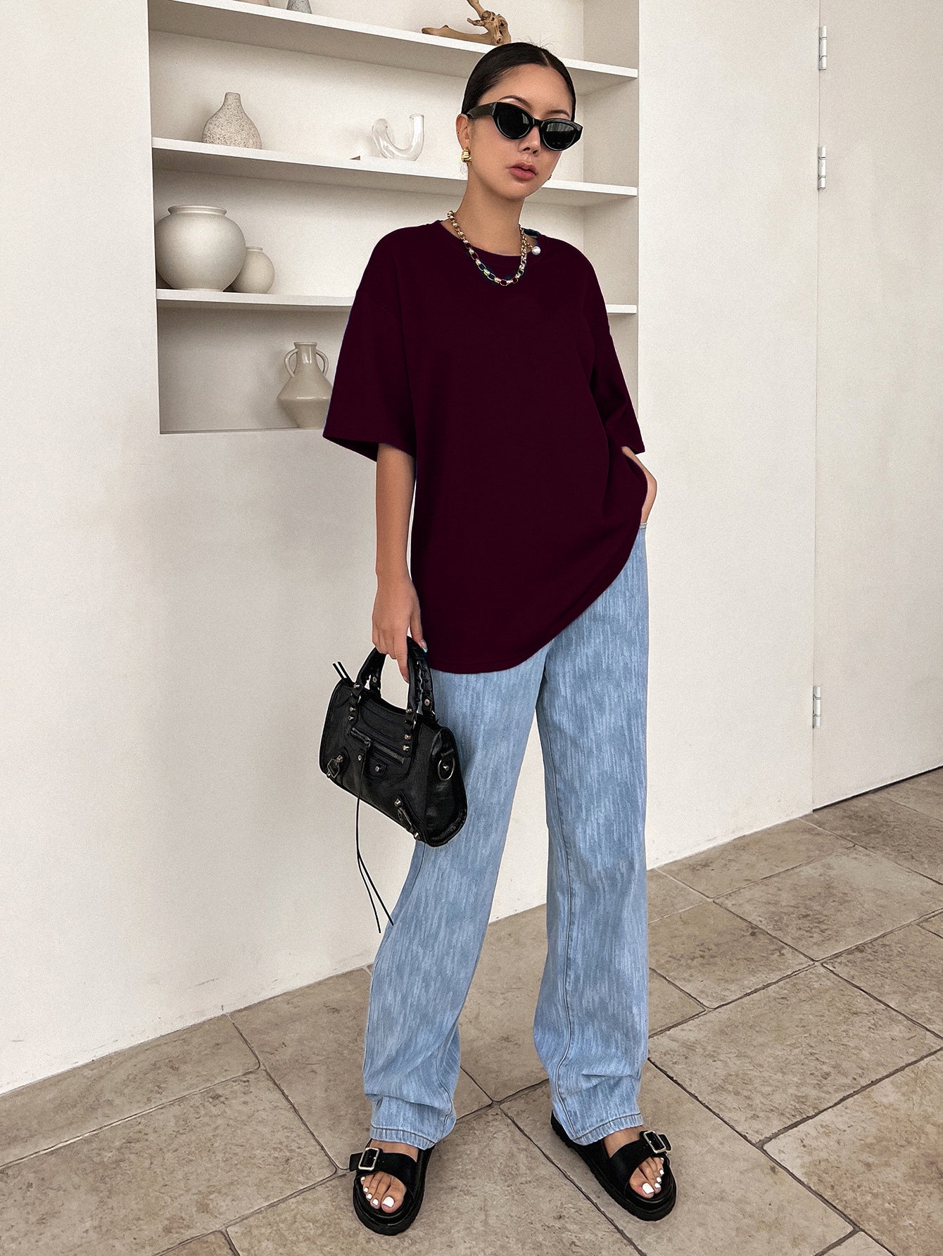 Women Dressy Office Work Casual Dark Maroon Tops