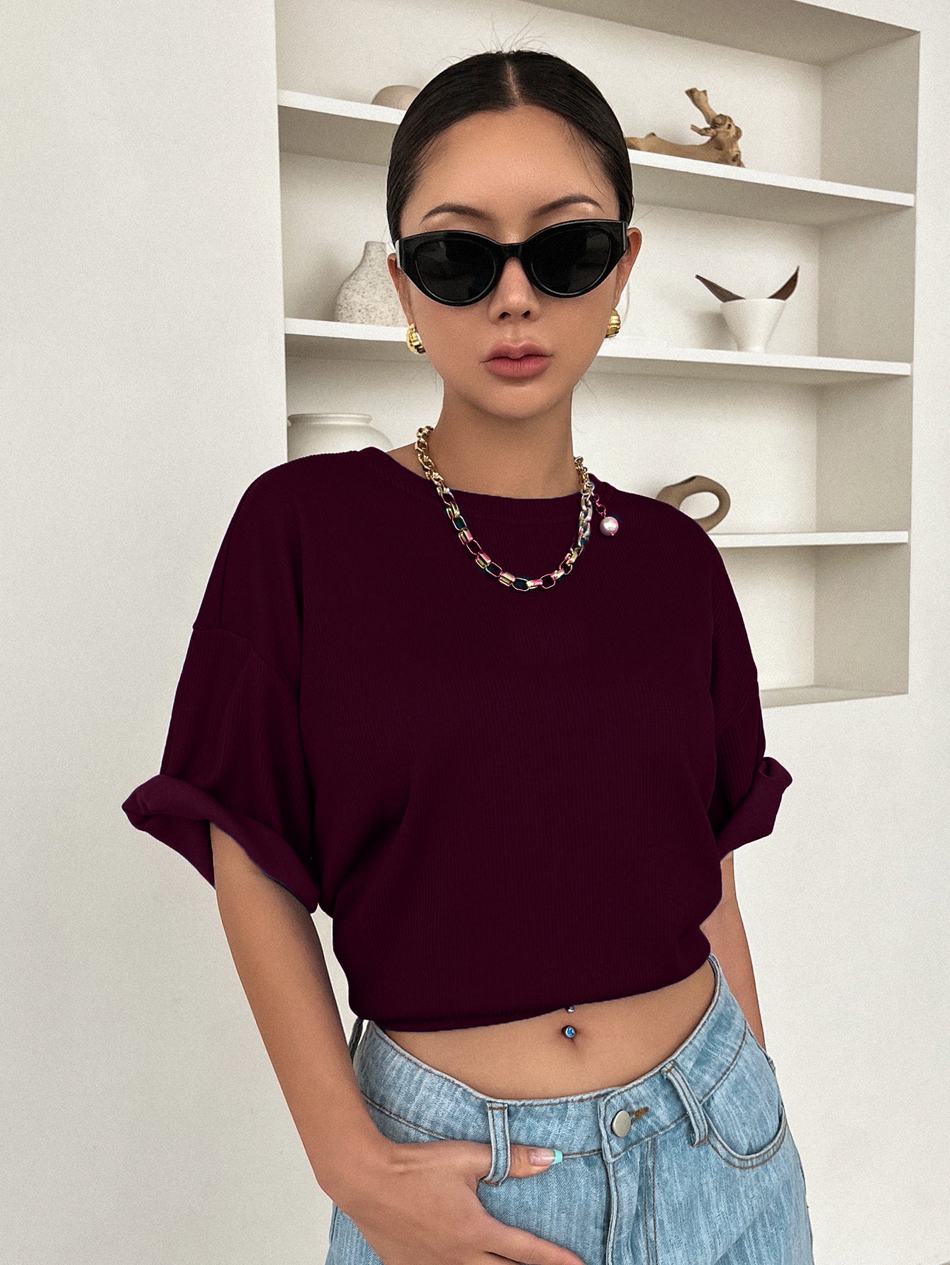 Women Dressy Office Work Casual Dark Maroon Tops