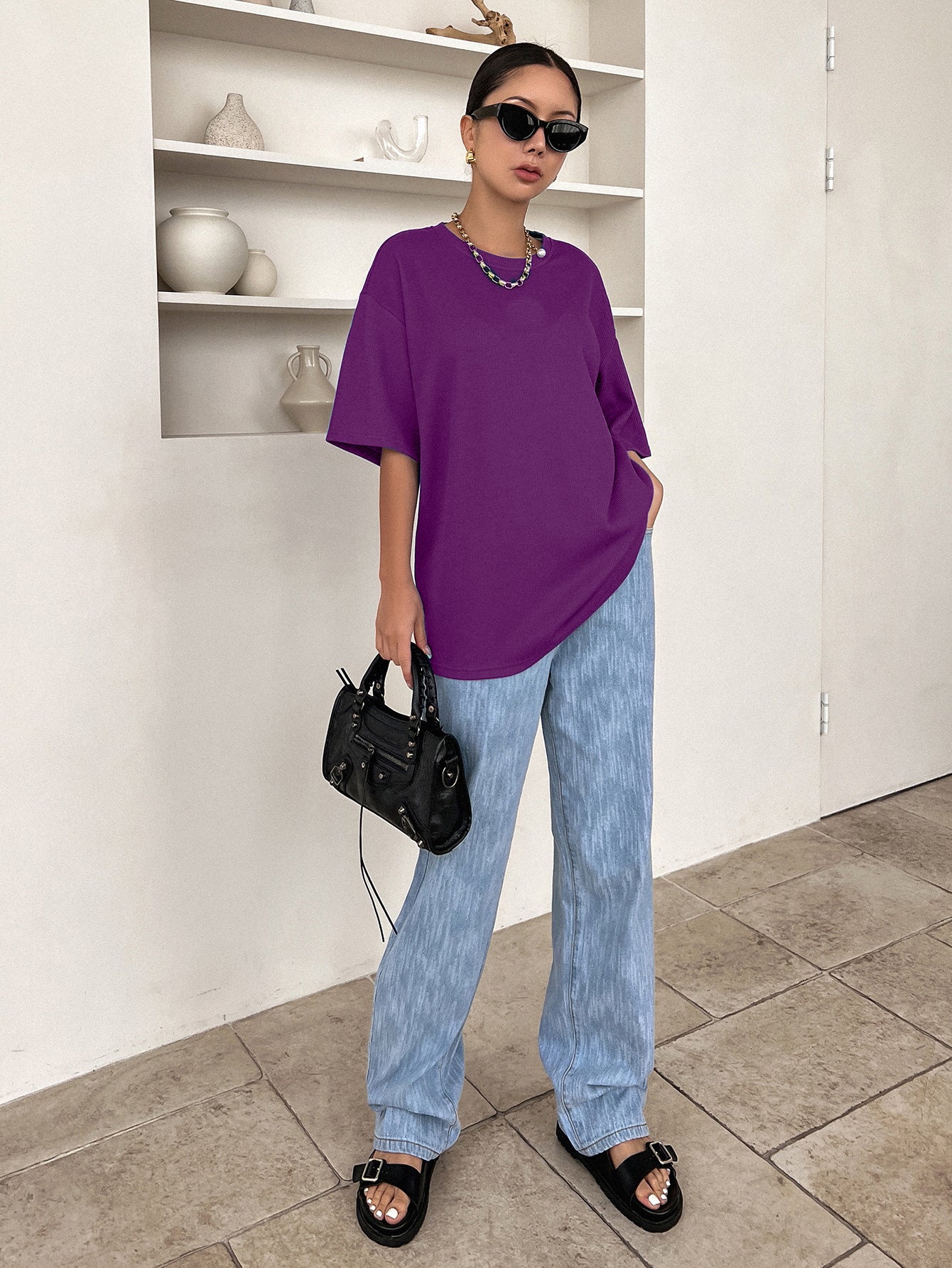 Women Dressy Office Work Casual Purple Tops