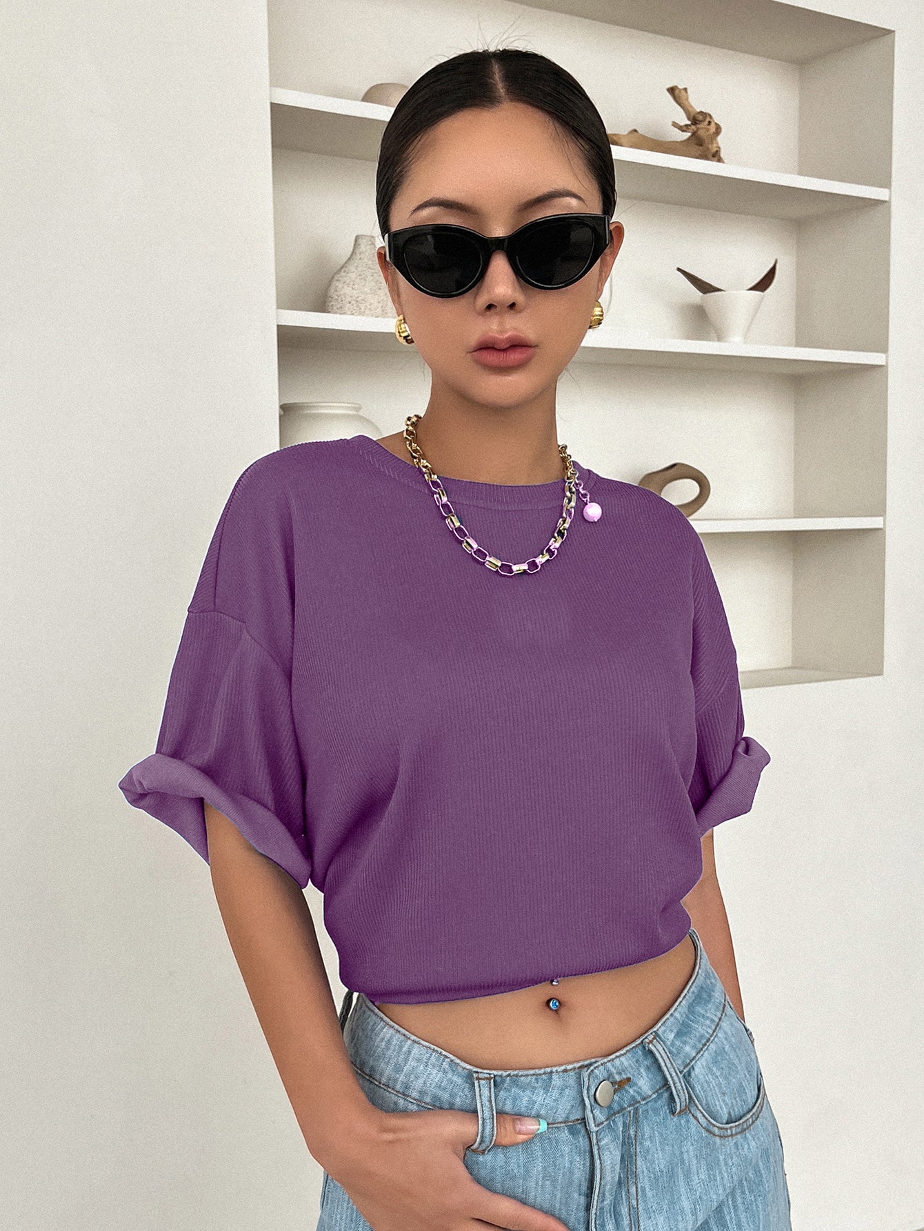 Women Dressy Office Work Casual Purple Tops