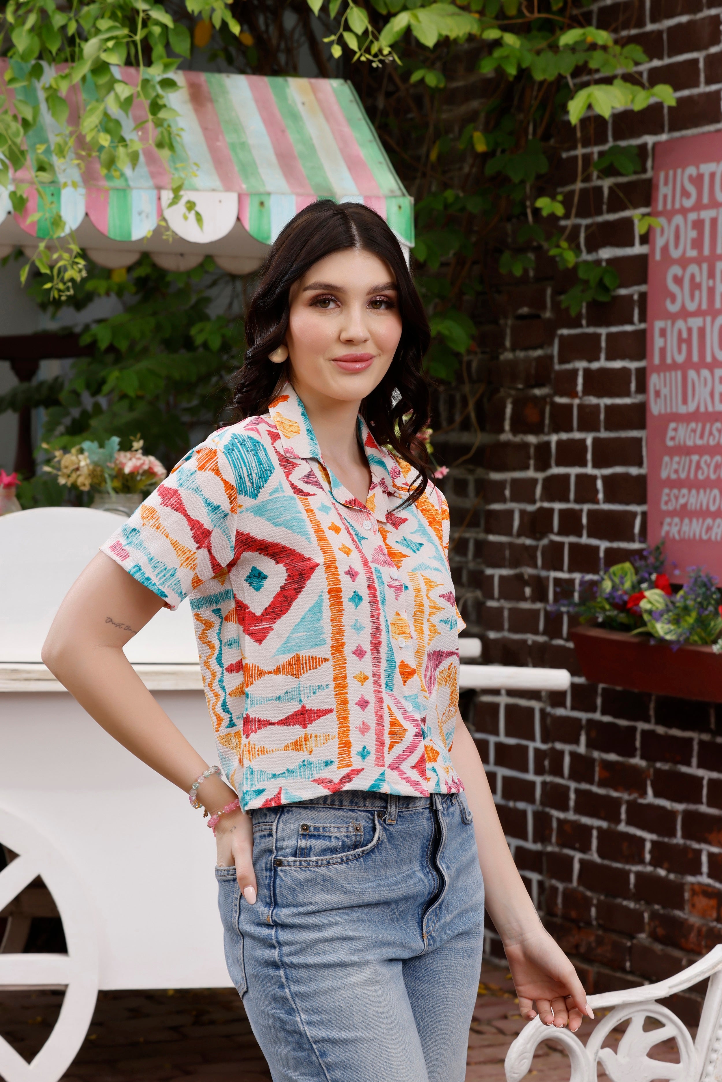 Zilcon Womens Button Down Shirt Short Sleeve Printed V Neck Collared Button Up Summer Traveling Shirt Work Tops