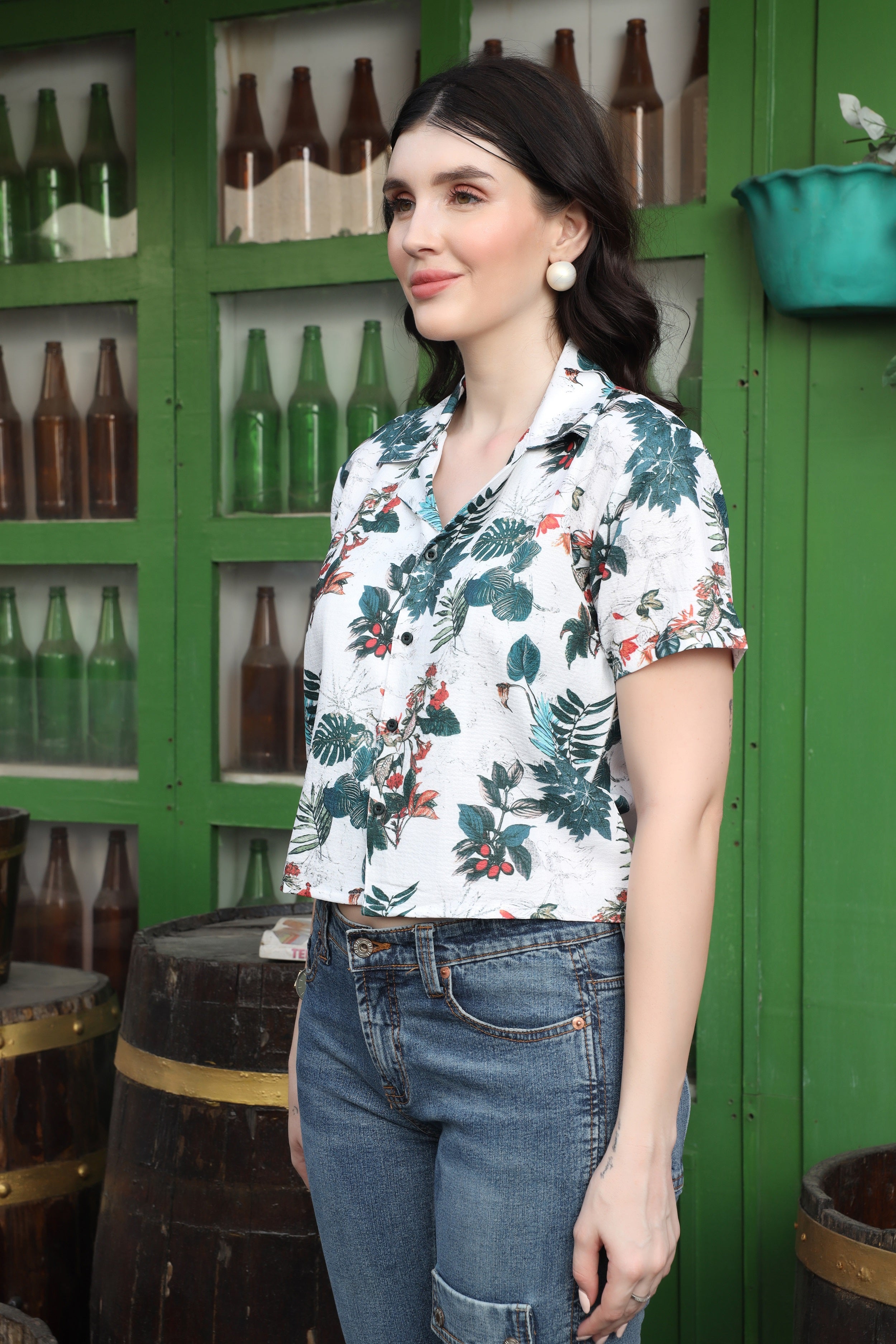 Zilcon Womens Button Down Shirt Short Sleeve Printed V Neck Collared Button Up Summer Traveling Shirt Work Tops