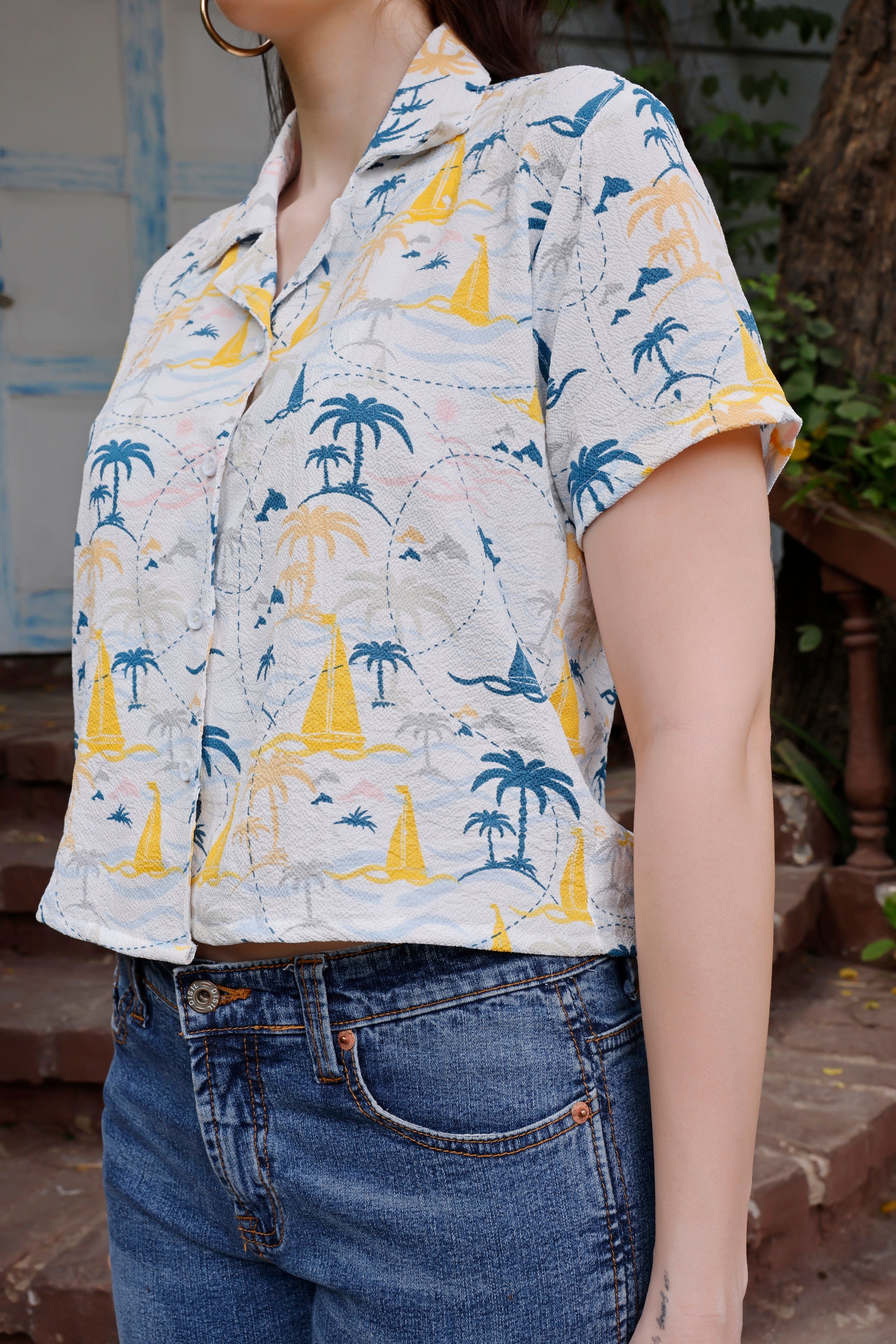 Zilcon Womens Button Down Shirt Short Sleeve Printed V Neck Collared Button Up Summer Traveling Shirt Work Tops