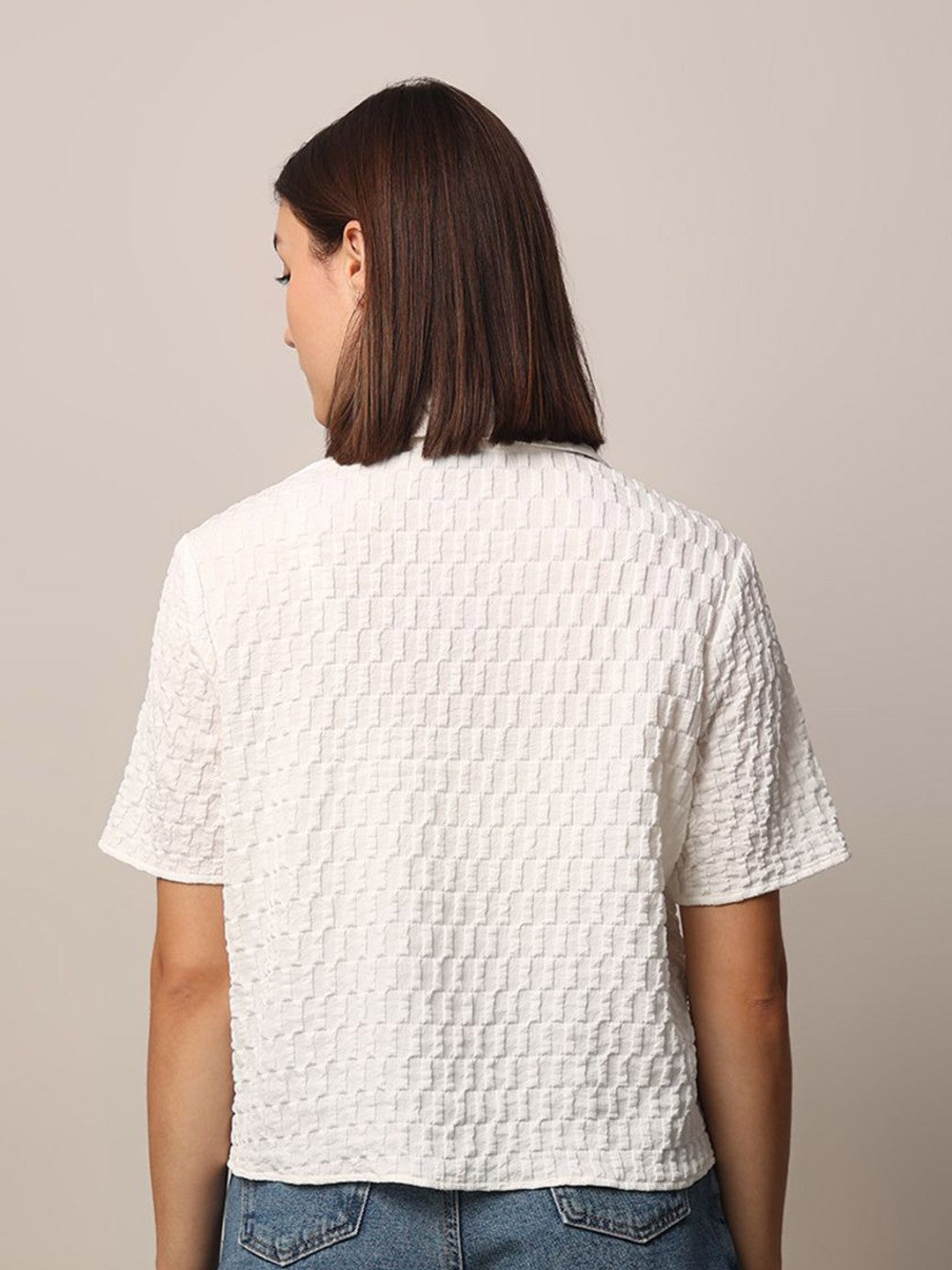 Women Loose Button Down Shirt Type White Tops