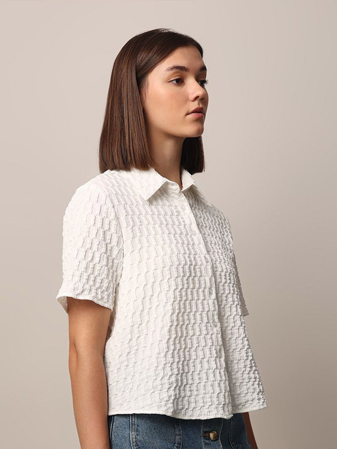 Women Loose Button Down Shirt Type White Tops