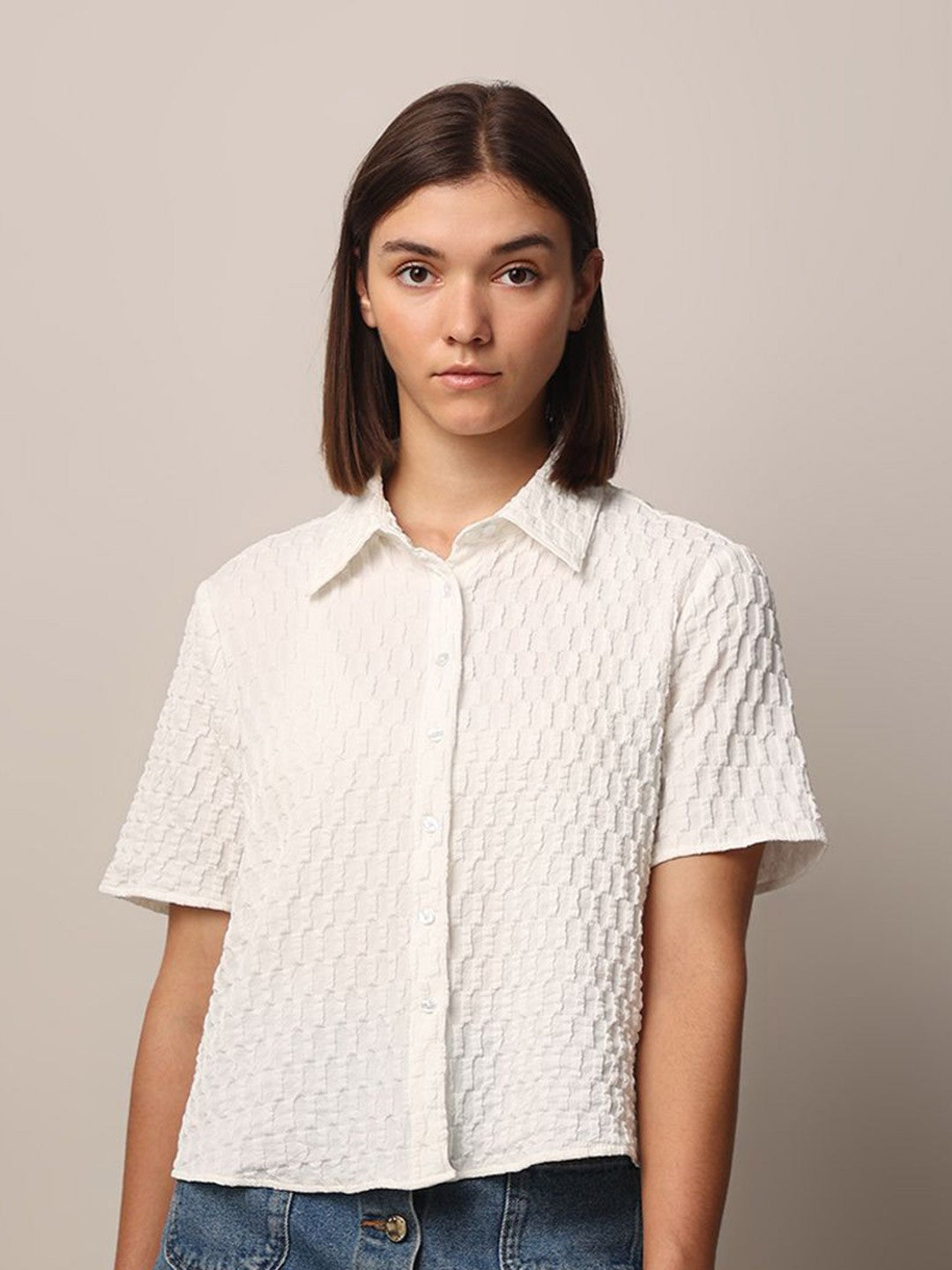 Women Loose Button Down Shirt Type White Tops