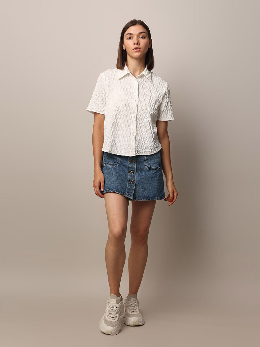 Women Loose Button Down Shirt Type White Tops