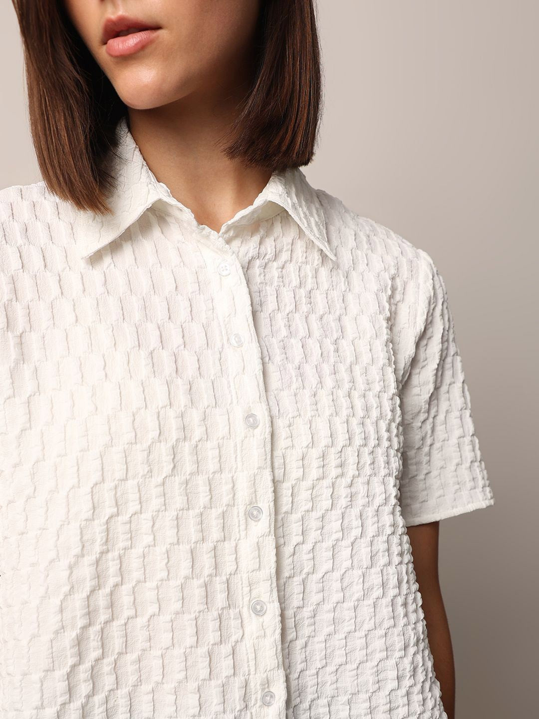 Women Loose Button Down Shirt Type White Tops