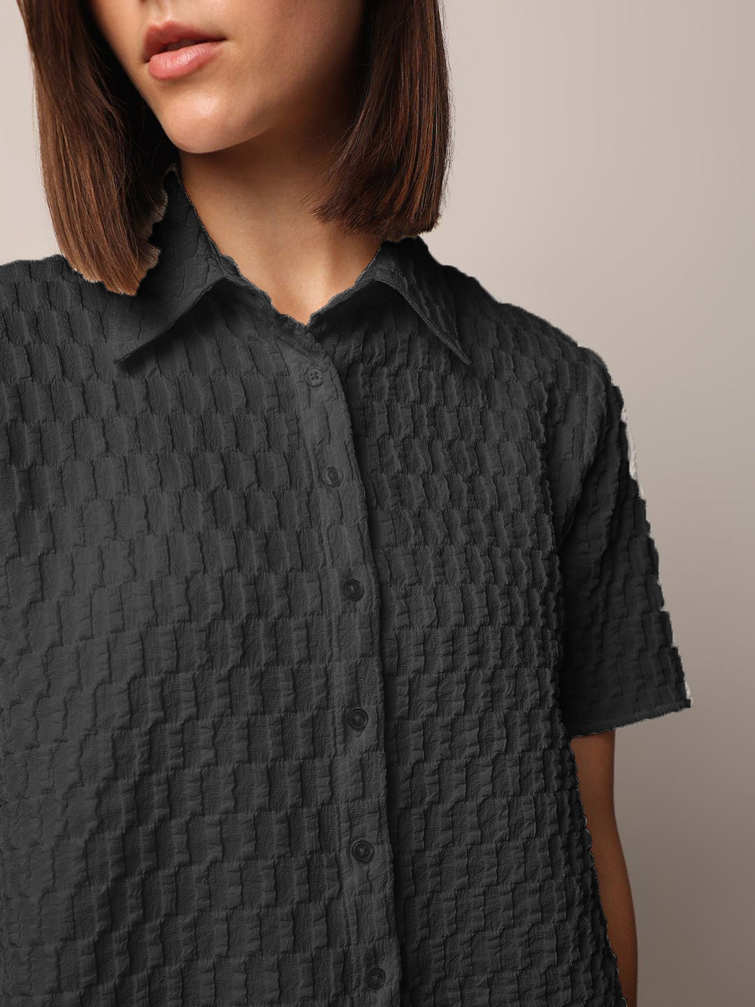 Women Loose Button Down Shirt Type Black Tops