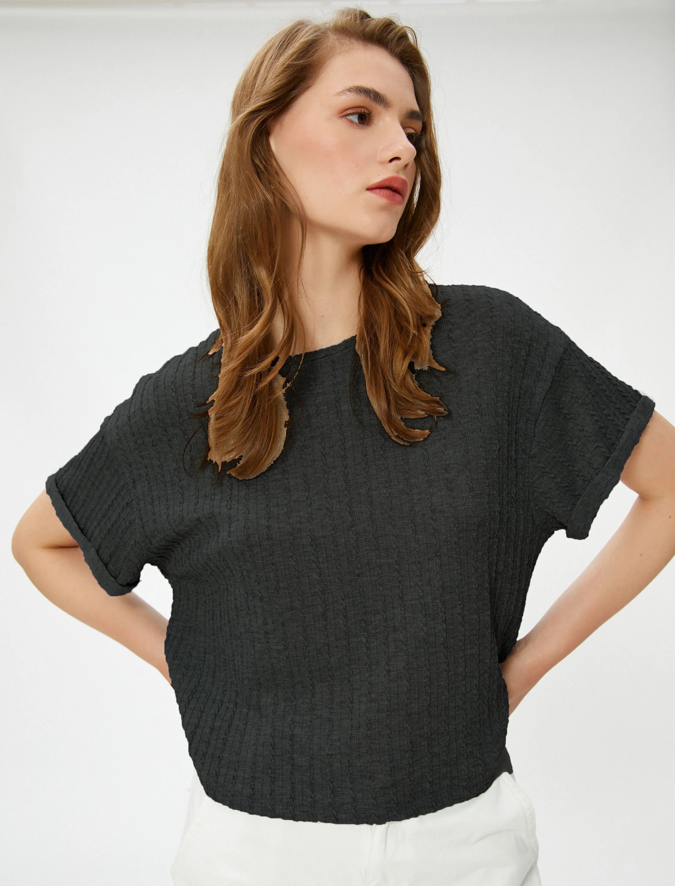 Women Loose Fit Formal Black Tops
