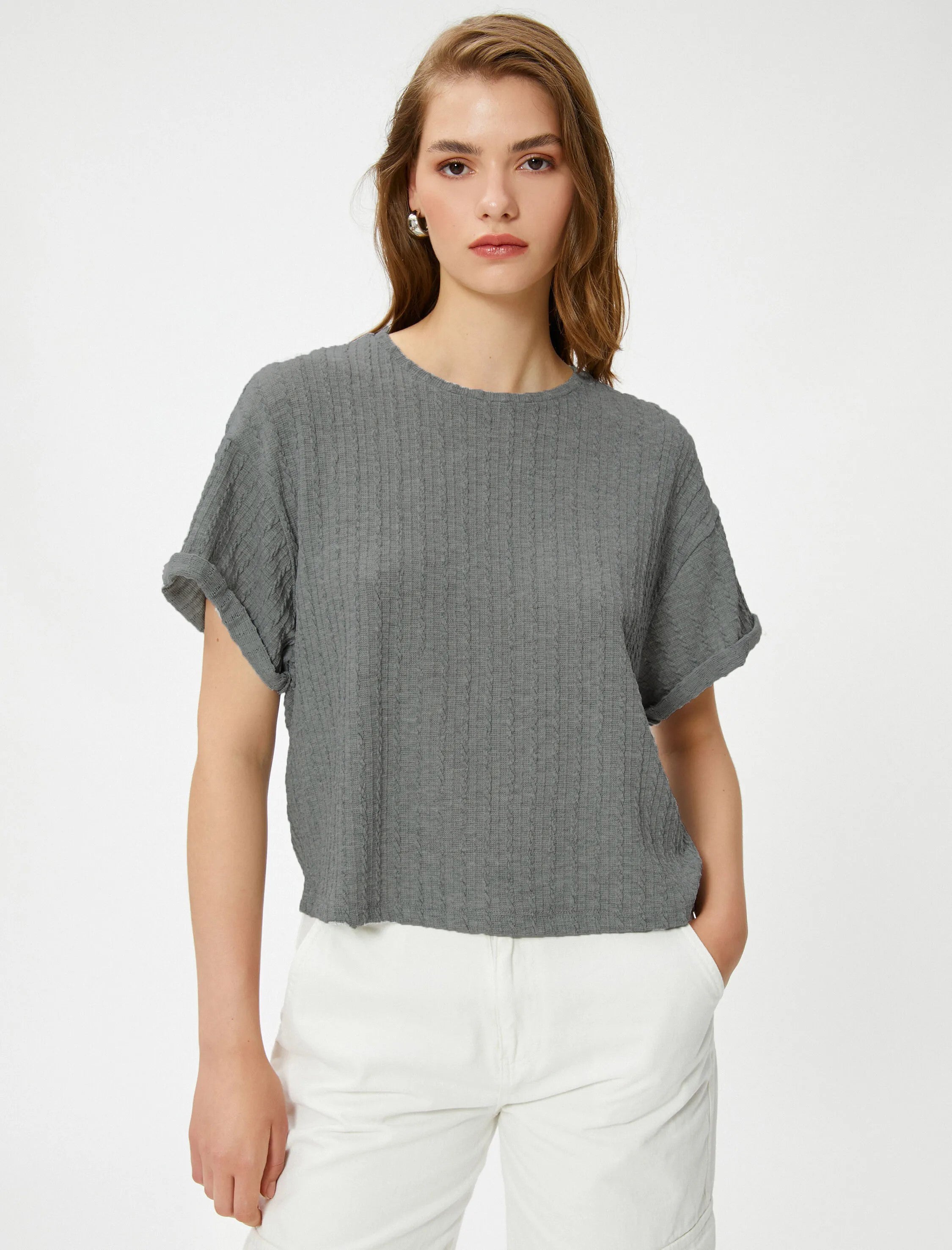 Women Loose Fit Formal Dark Grey Tops