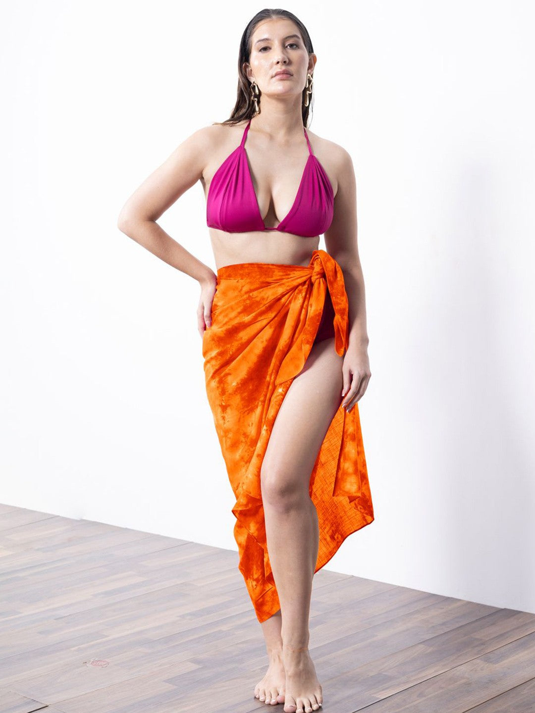 Womens Orange Tie & Dye Swimwear Cover-up Sarong