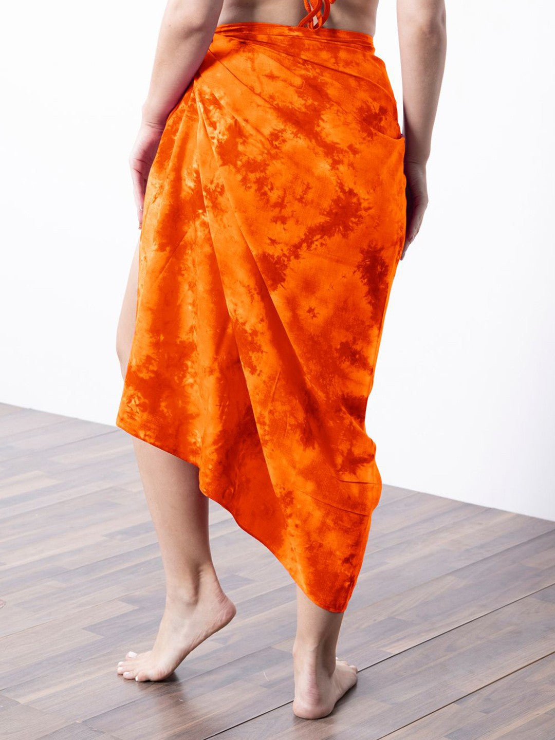 Womens Orange Tie & Dye Swimwear Cover-up Sarong