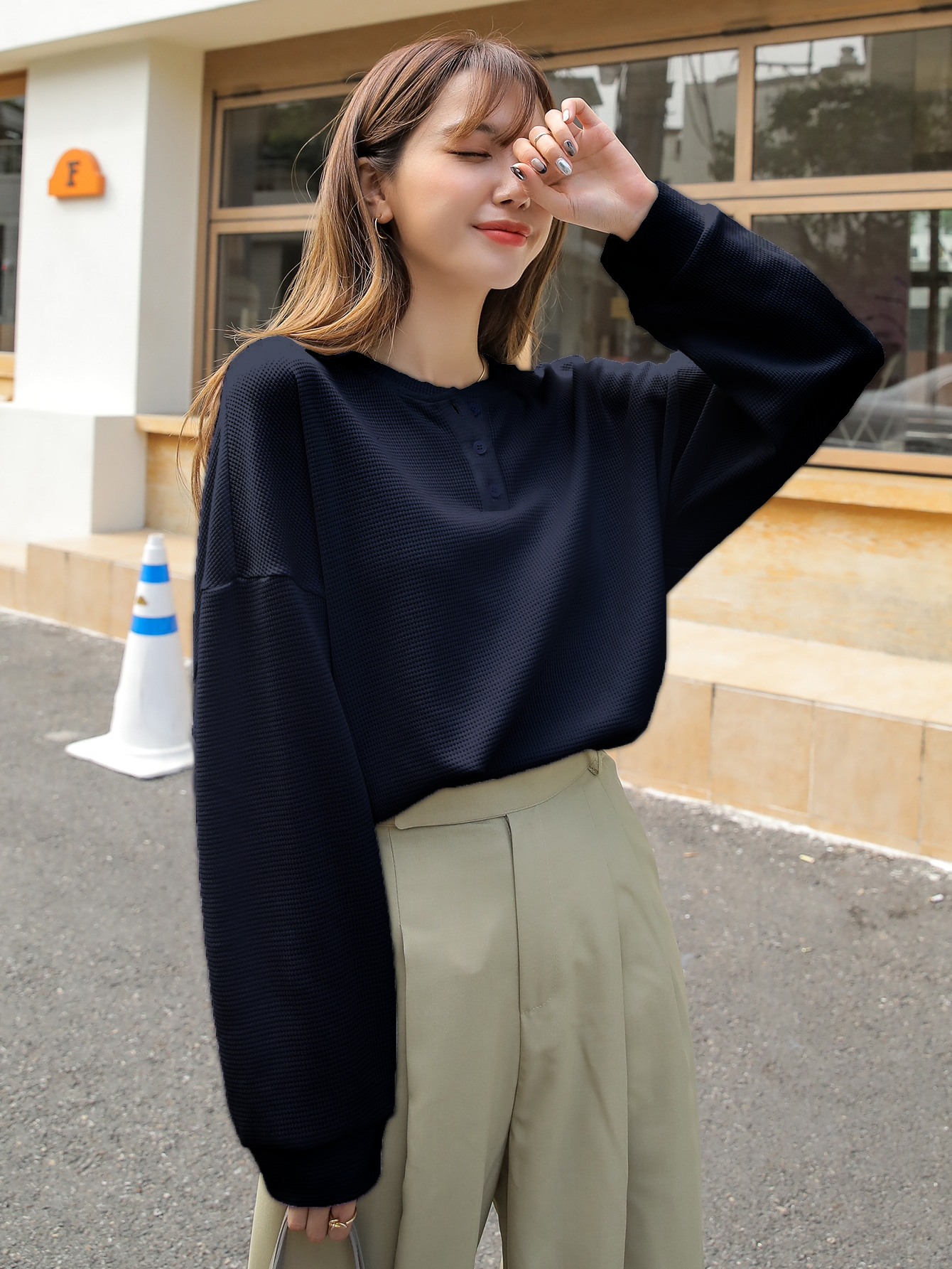 Women Oversized Korean Black Tops