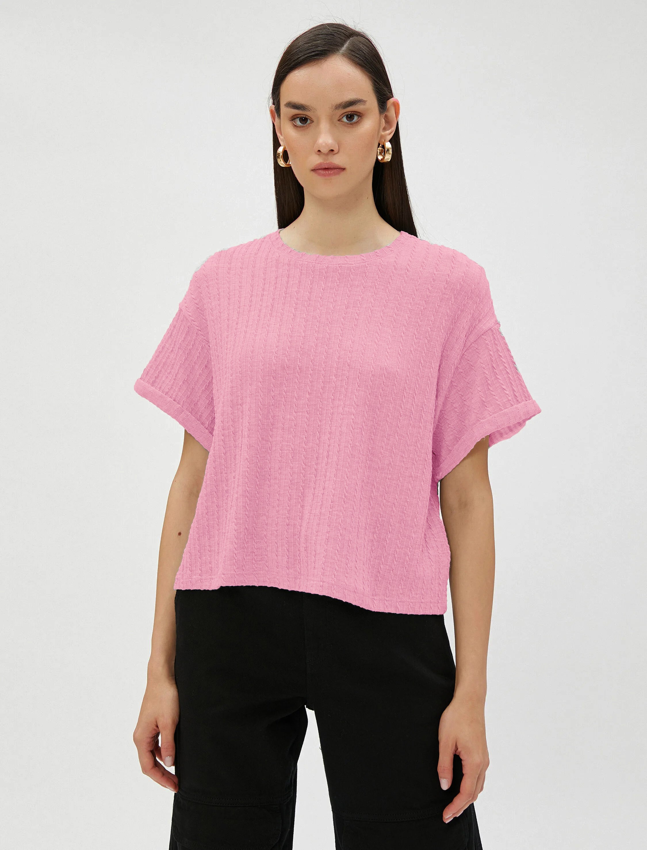Women Loose Fit Formal Pink Tops
