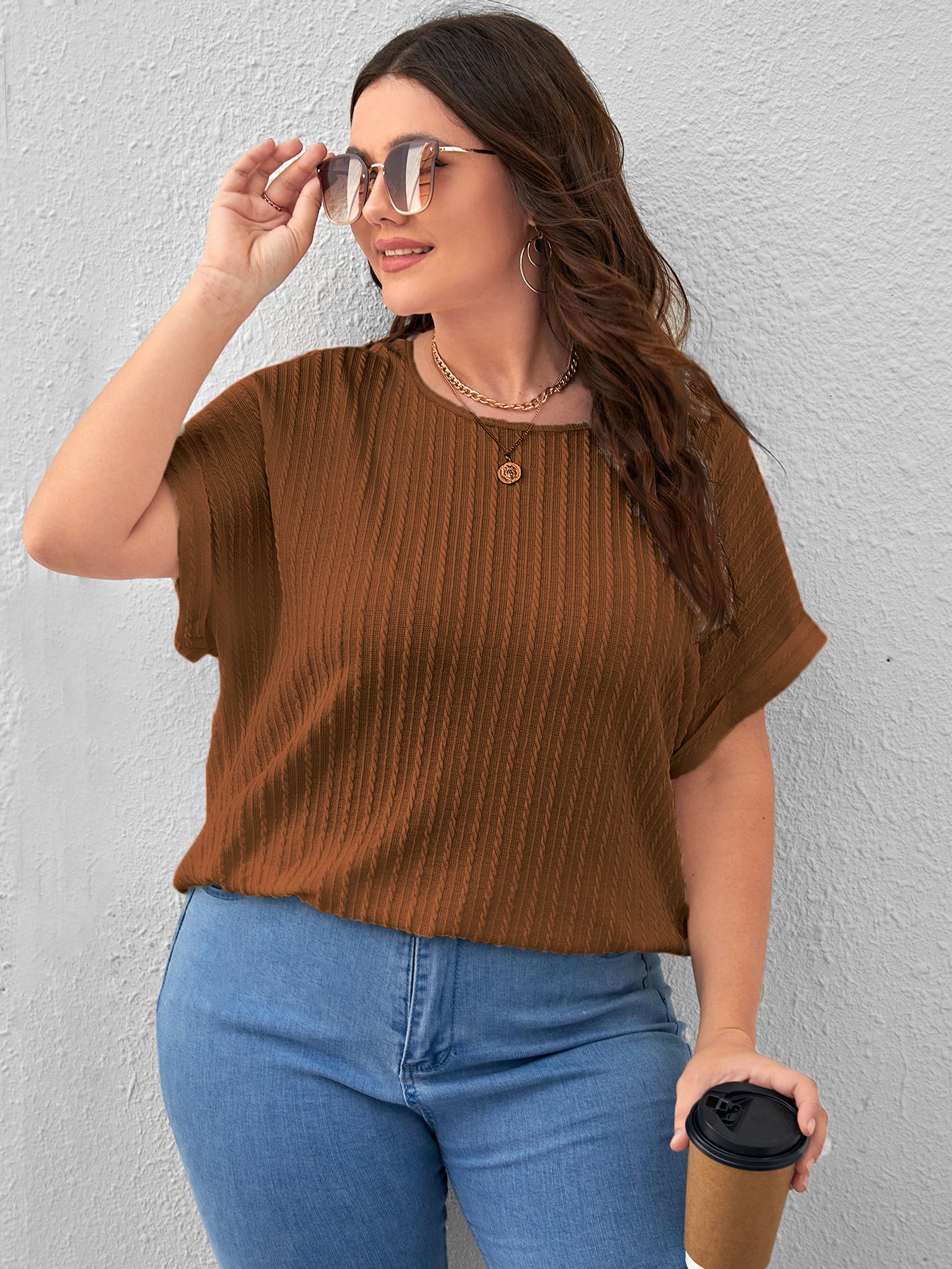 Women Casual Office Work Brown Tops