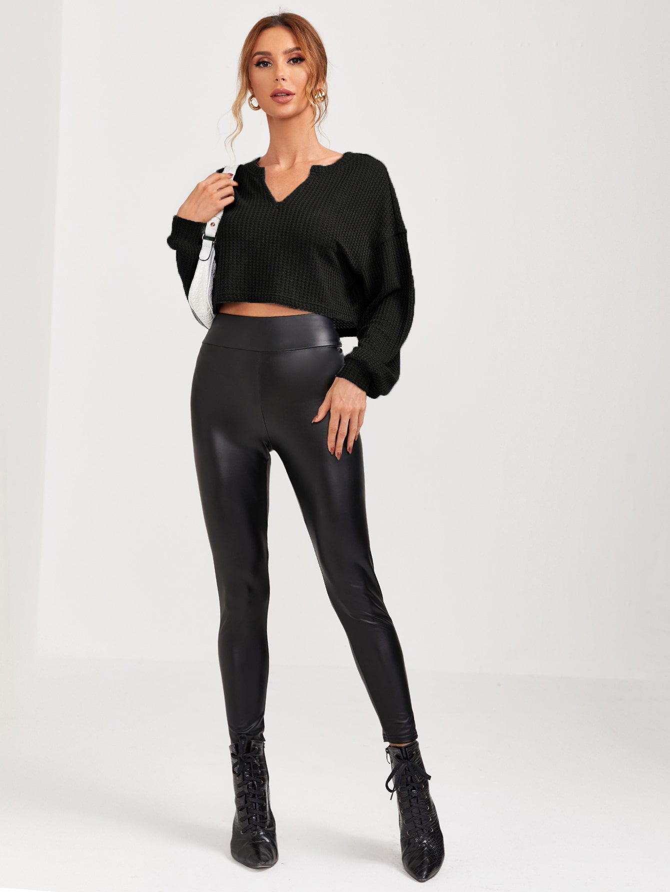 Women Slim Fitted Cropped Black Tops