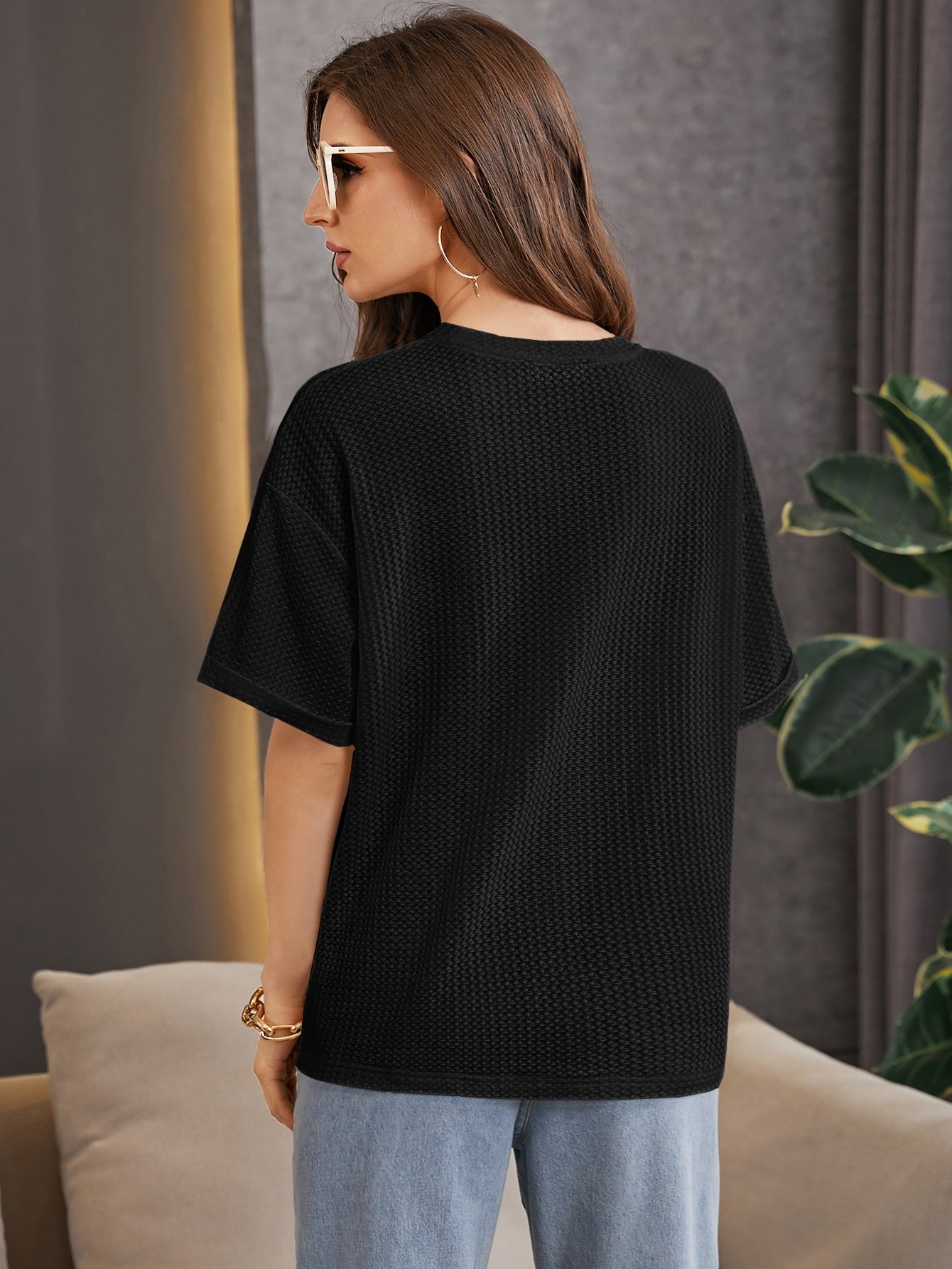 Women Oversized Western Black Tops