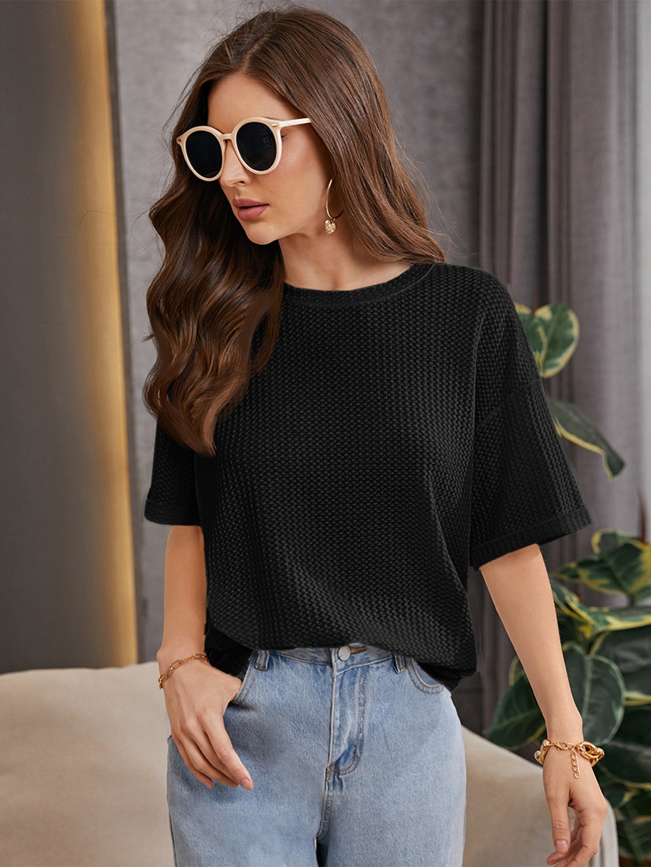 Women Oversized Western Black Tops