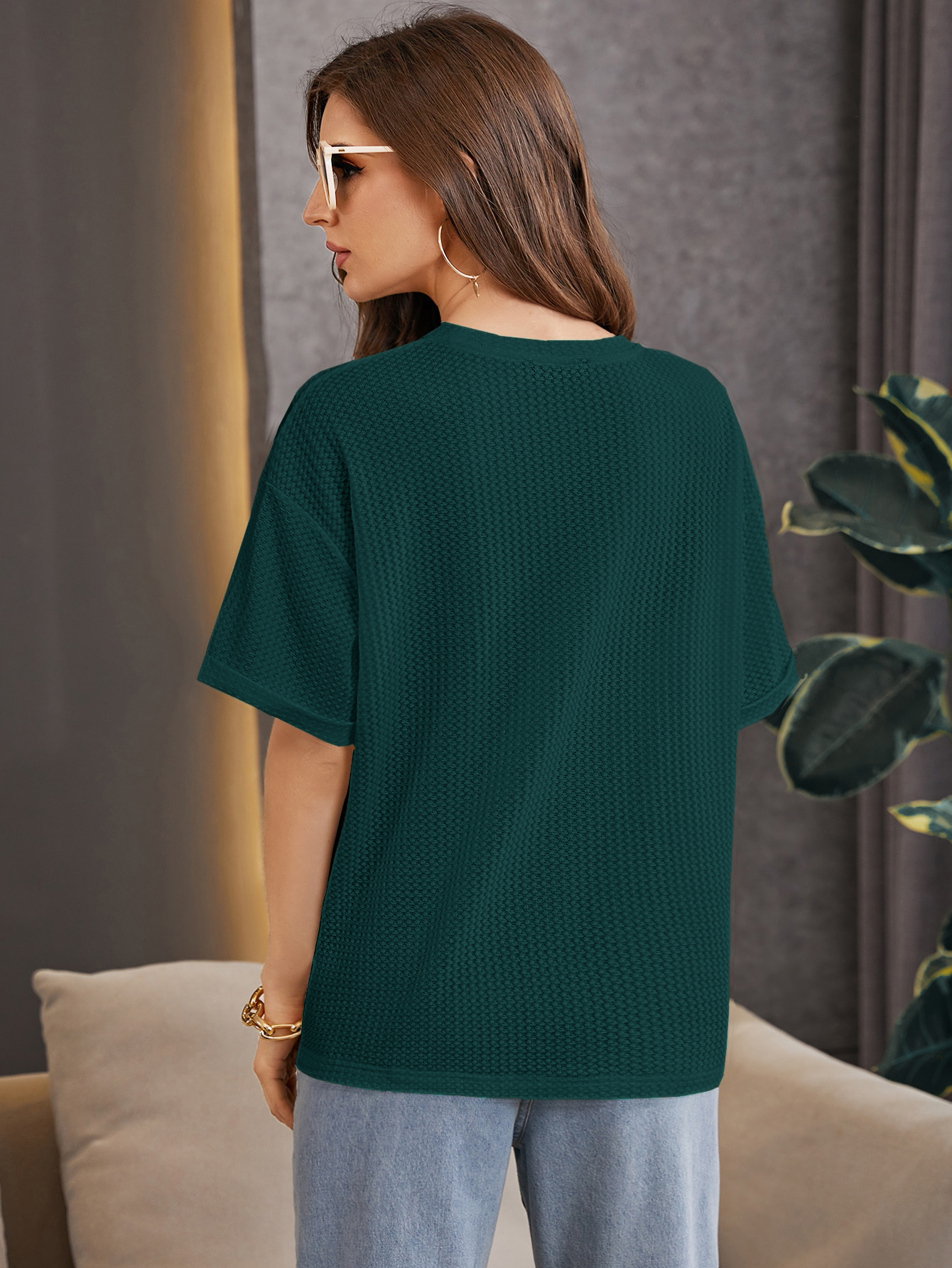 Women Oversized Western Dark Green Tops