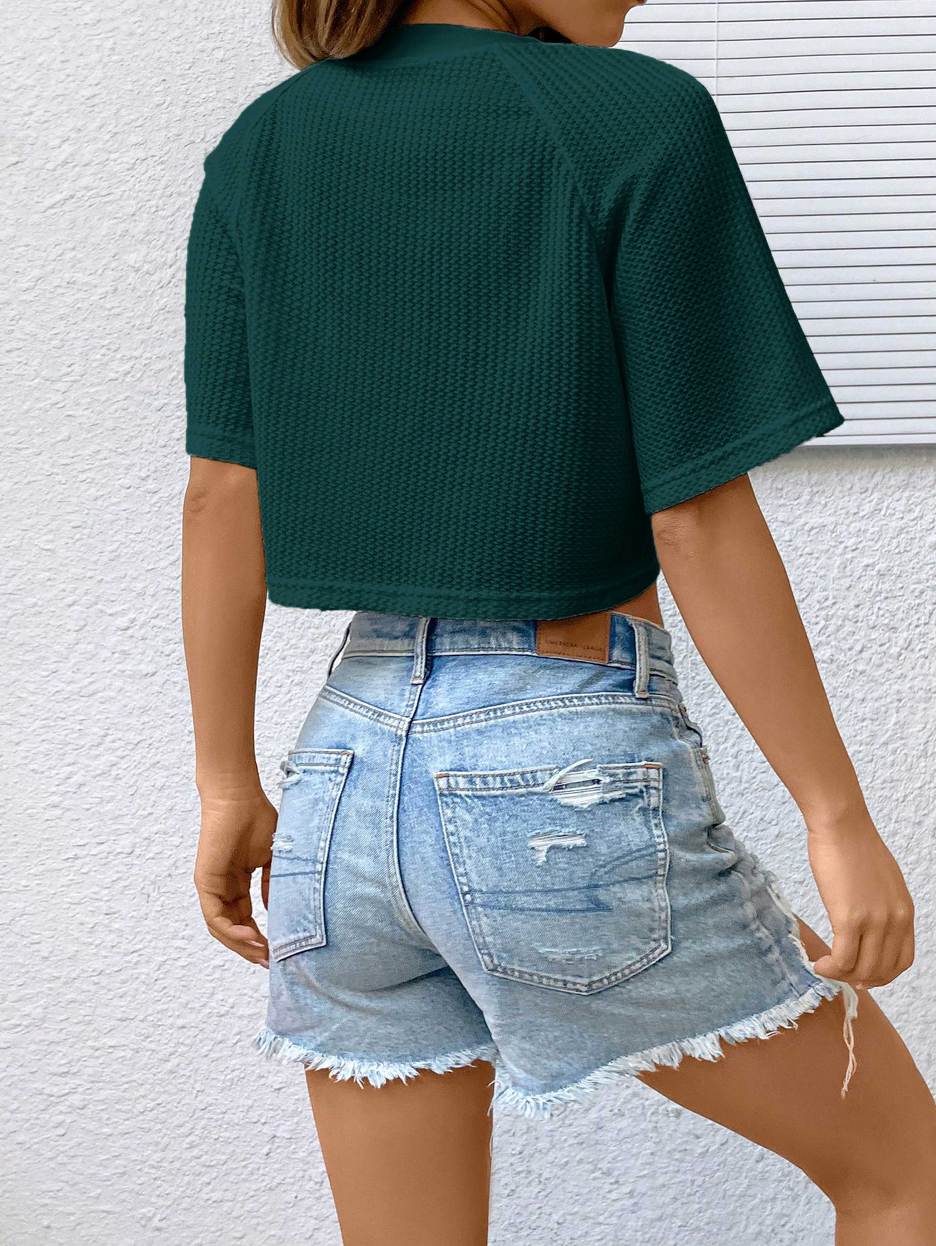 Women Cropped Party Disco Dark Green Tops