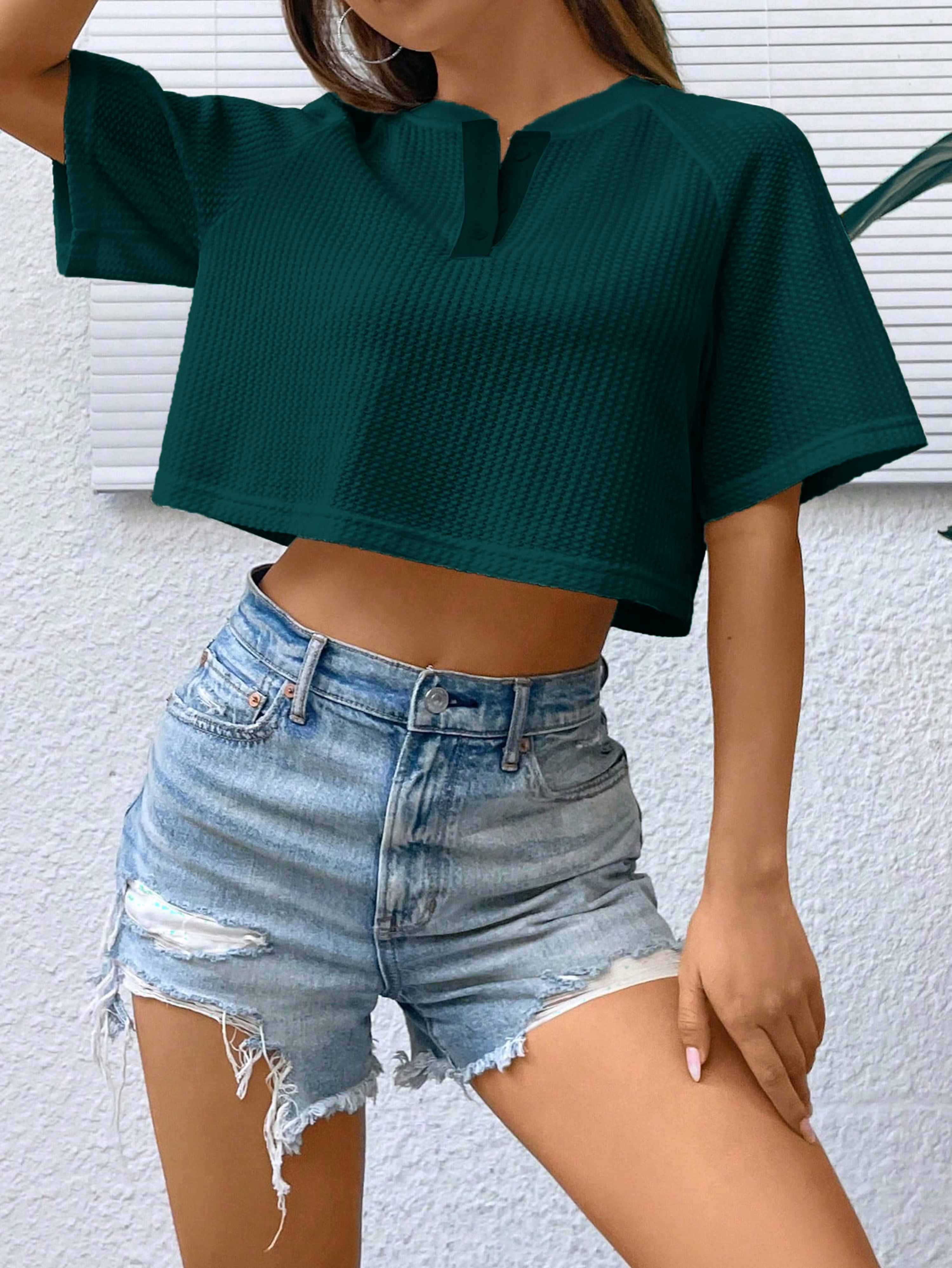 Women Cropped Party Disco Dark Green Tops