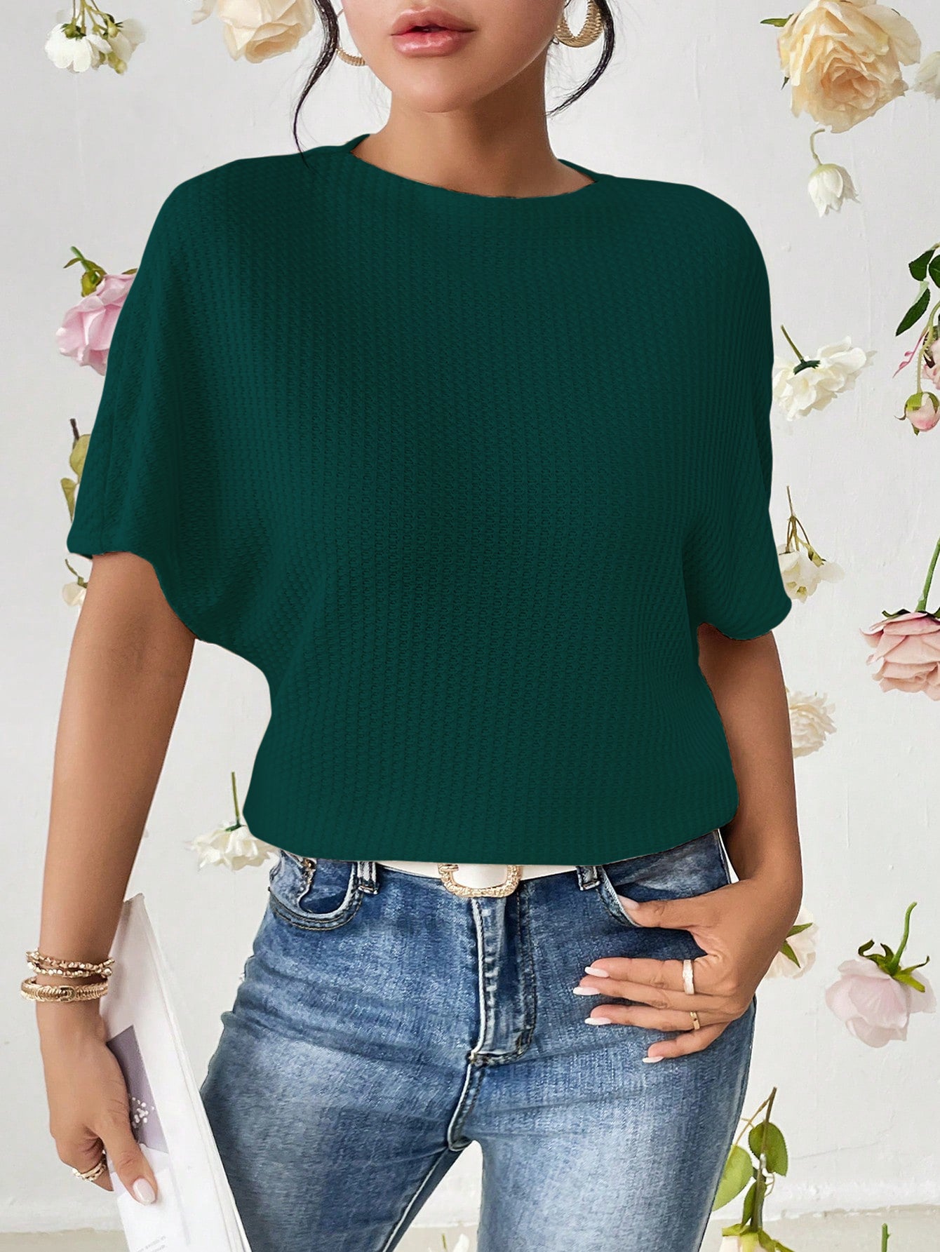 Women Classical Oversized Dark Green Tops