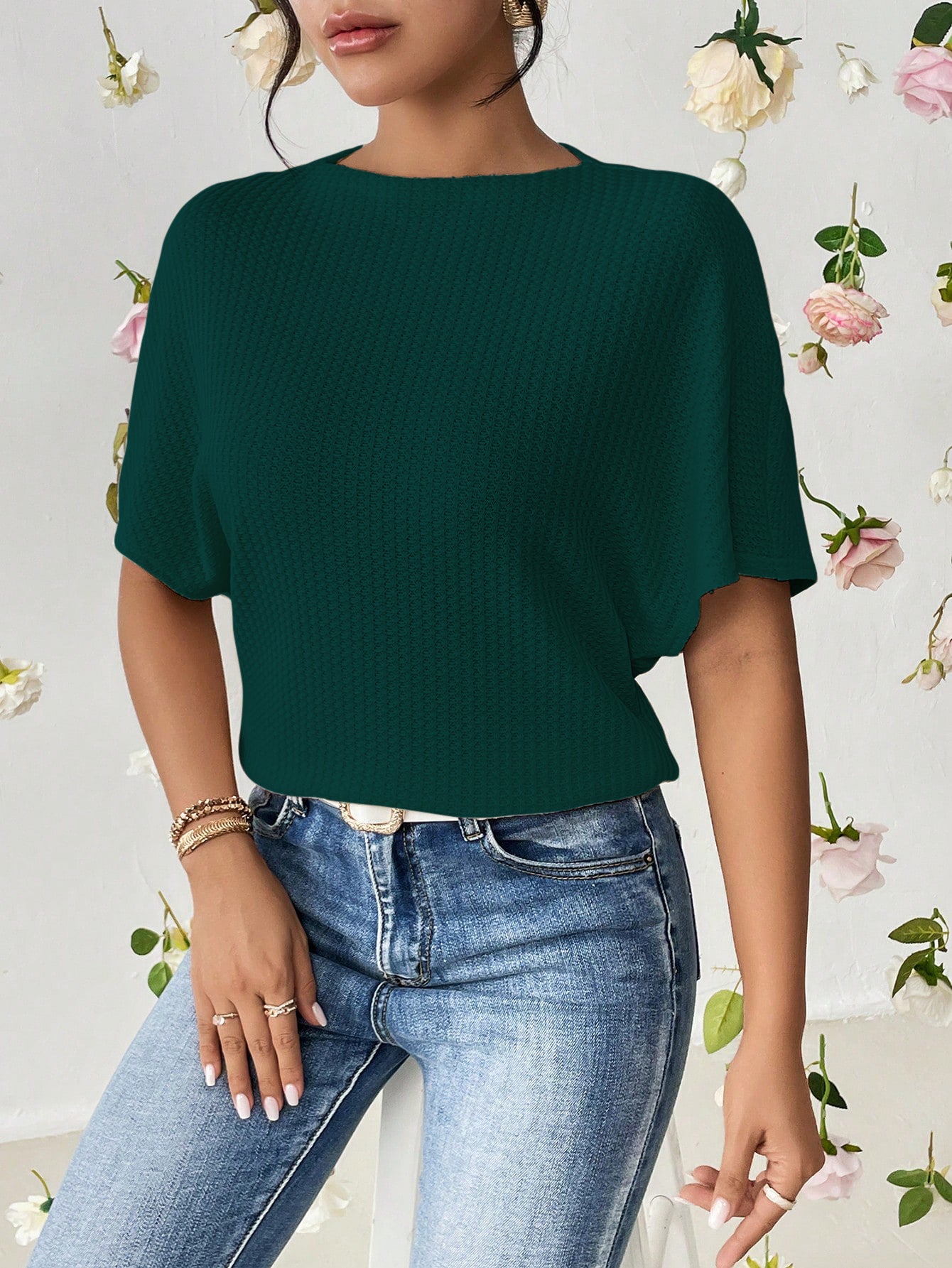 Women Classical Oversized Dark Green Tops