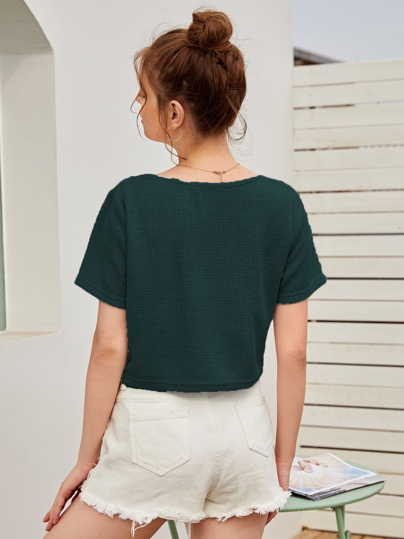 Women Summer Winter Dark Green Crop Tops