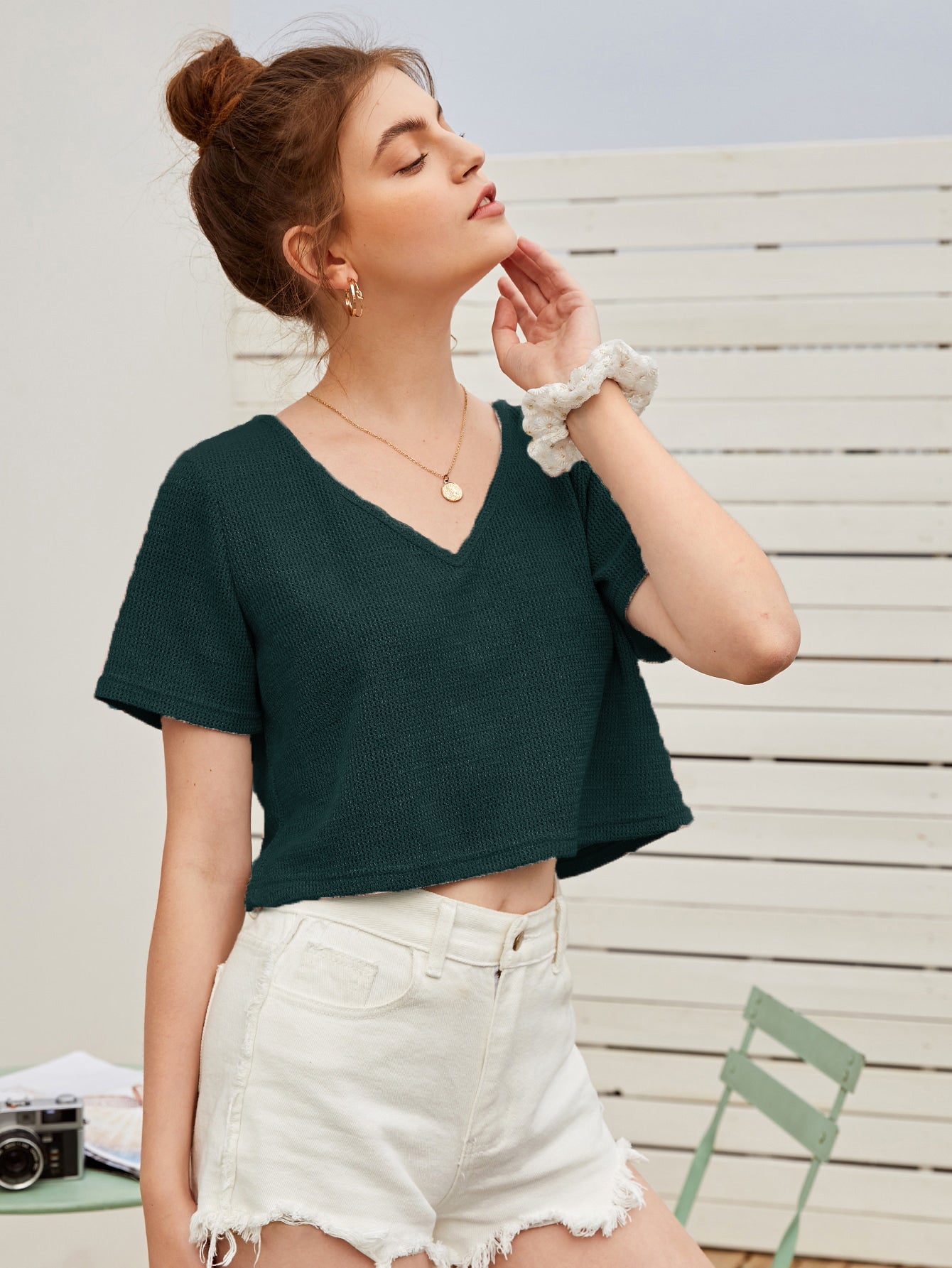 Women Summer Winter Dark Green Crop Tops
