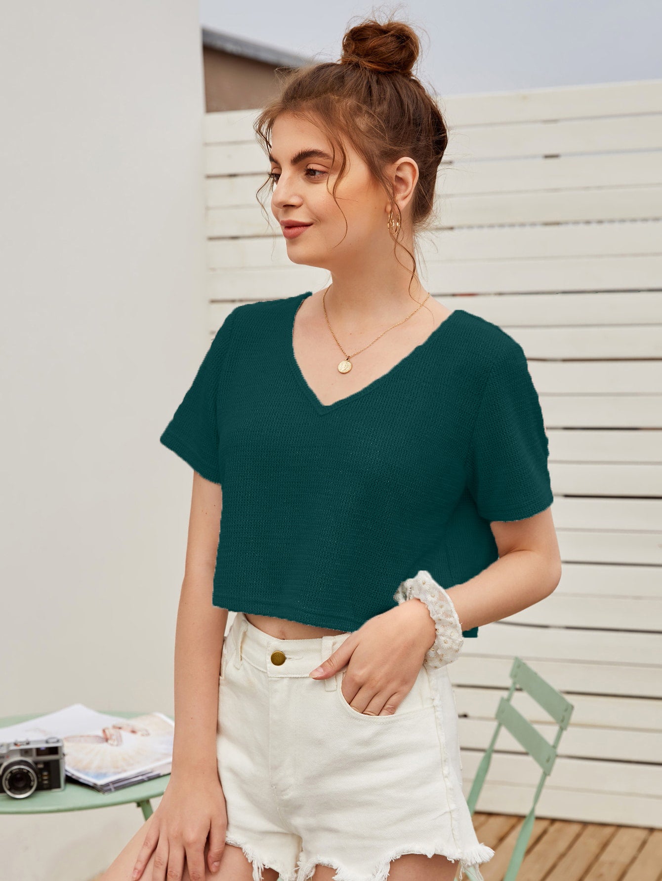 Women Summer Winter Dark Green Crop Tops